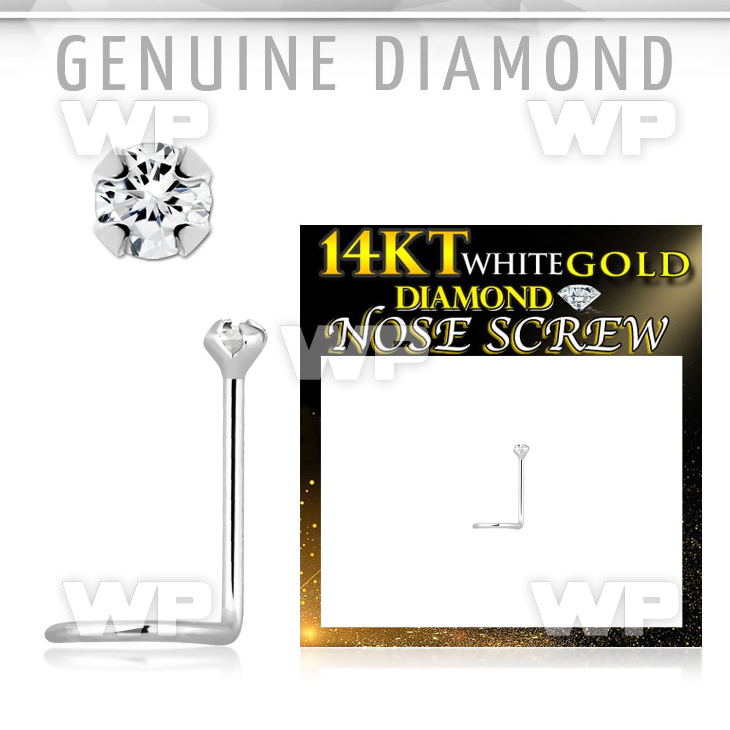 o3614e 14kt white gold nose screw spiral 0 6mm prong set 1 5mm nose piercing