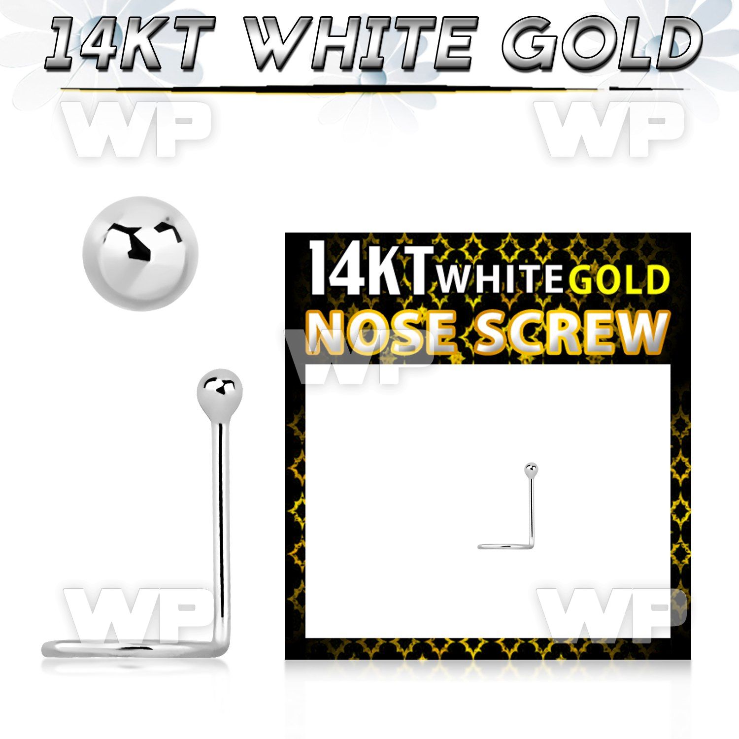 o364e 14kt white gold nose screw spiral 0 6mm 1 5mm ball shape nose piercing