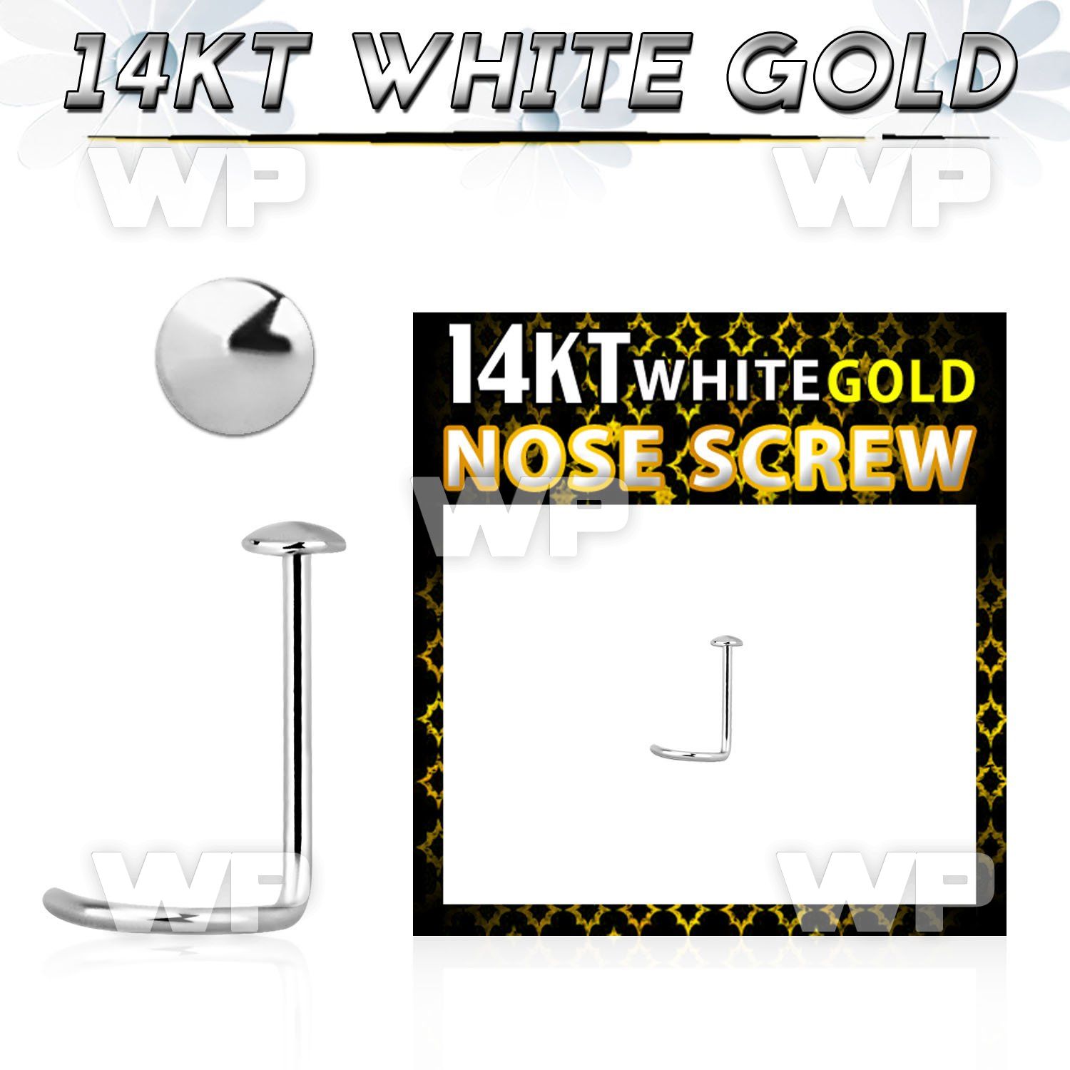 o3a1 14kt white gold nose screw 22g 0 6mm 2mm round top nose piercing