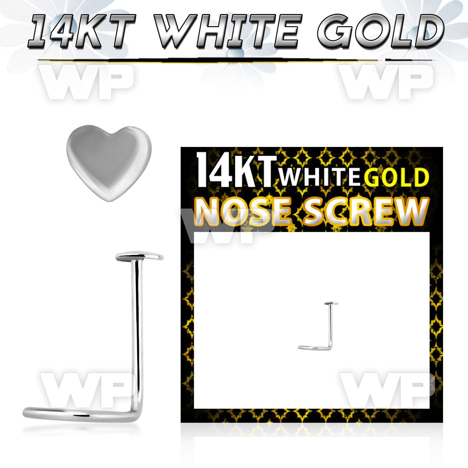 o3xr 14kt white nose screw spirals 0 6mm 2 5mm heart shaped nose piercing