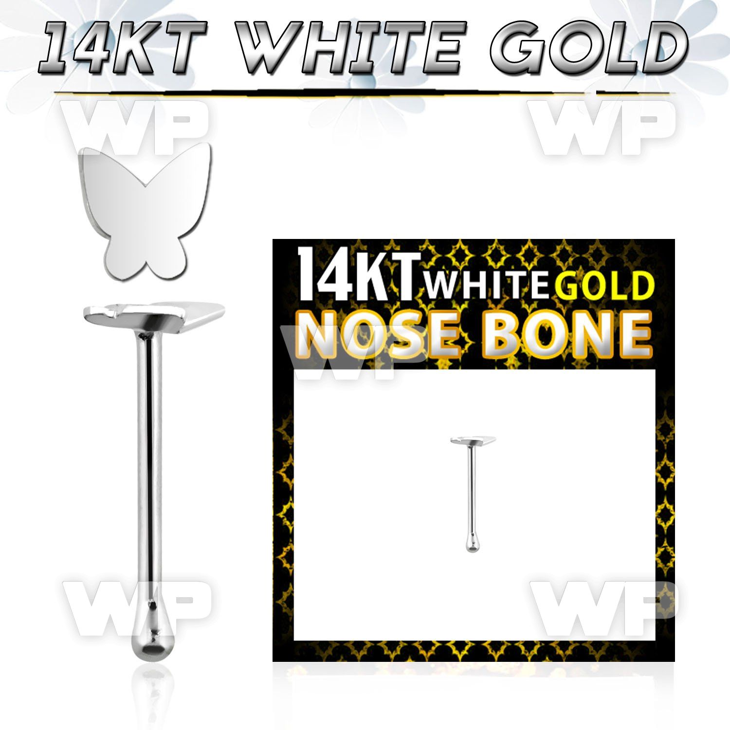 o44rk 14kt white gold nose bone 3 5mm plain butterfly shaped nose piercing