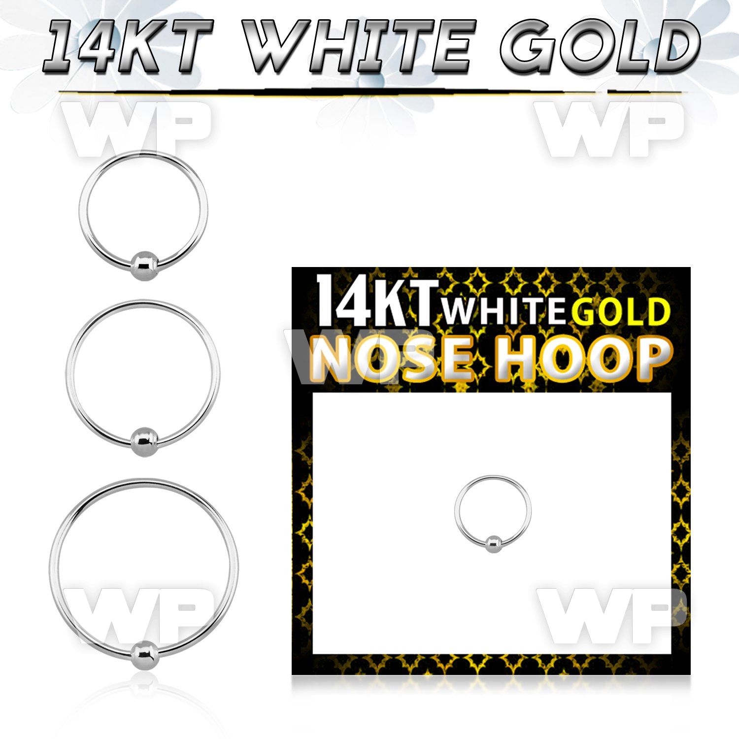 oe0x54 14k white gold endless nose hoop ball