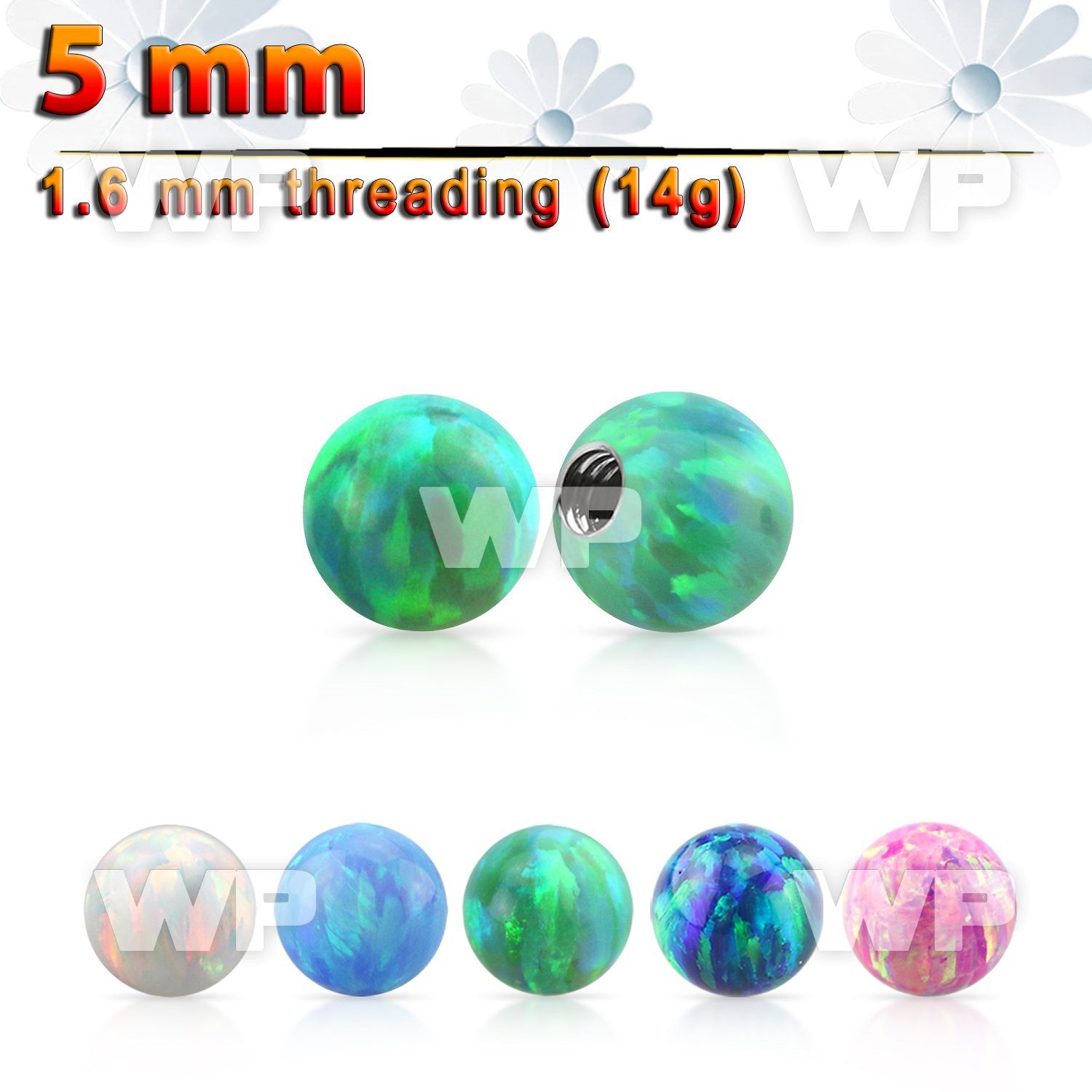 opi5 5mm synthetic opal ball with 14g (1.6mm) threading