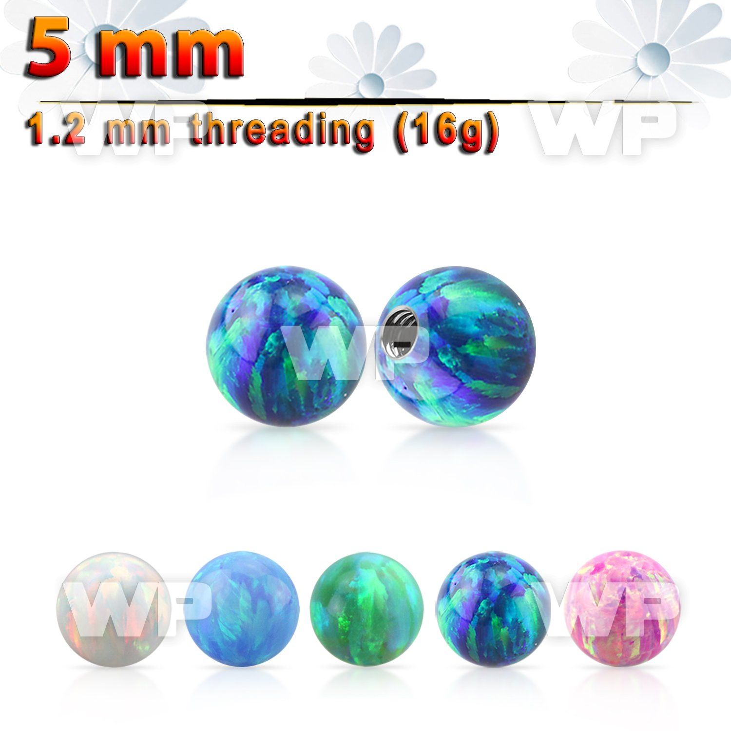 opi5s 5mm synthetic opal ball with 16g (1.2mm) threading