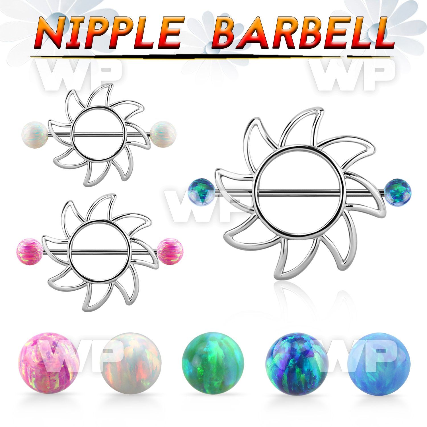 opnp103 sun shaped nipple shield w 5mm synthetic opal balls