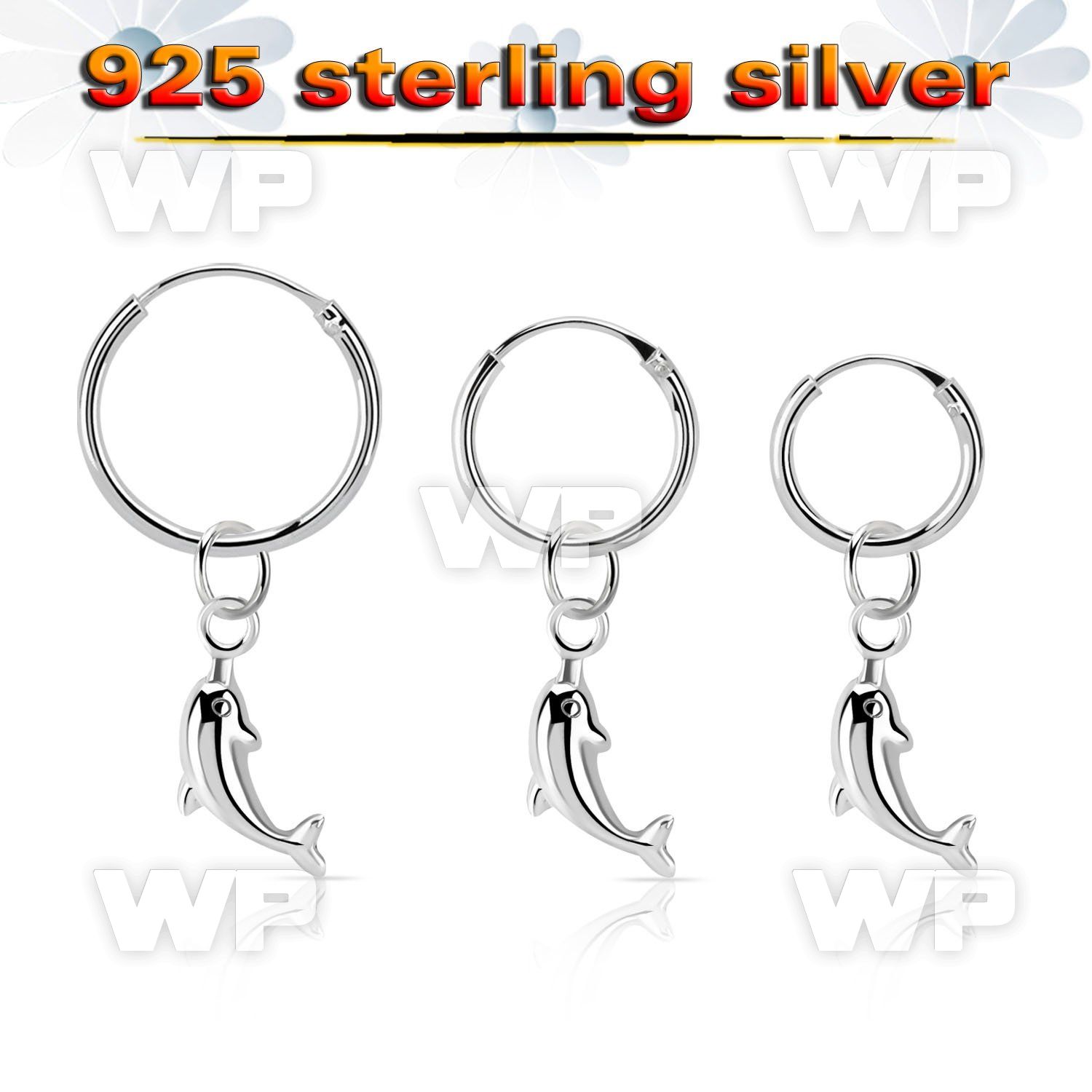 phod37 silver helix hoop earring w plain silver dolphin dangling