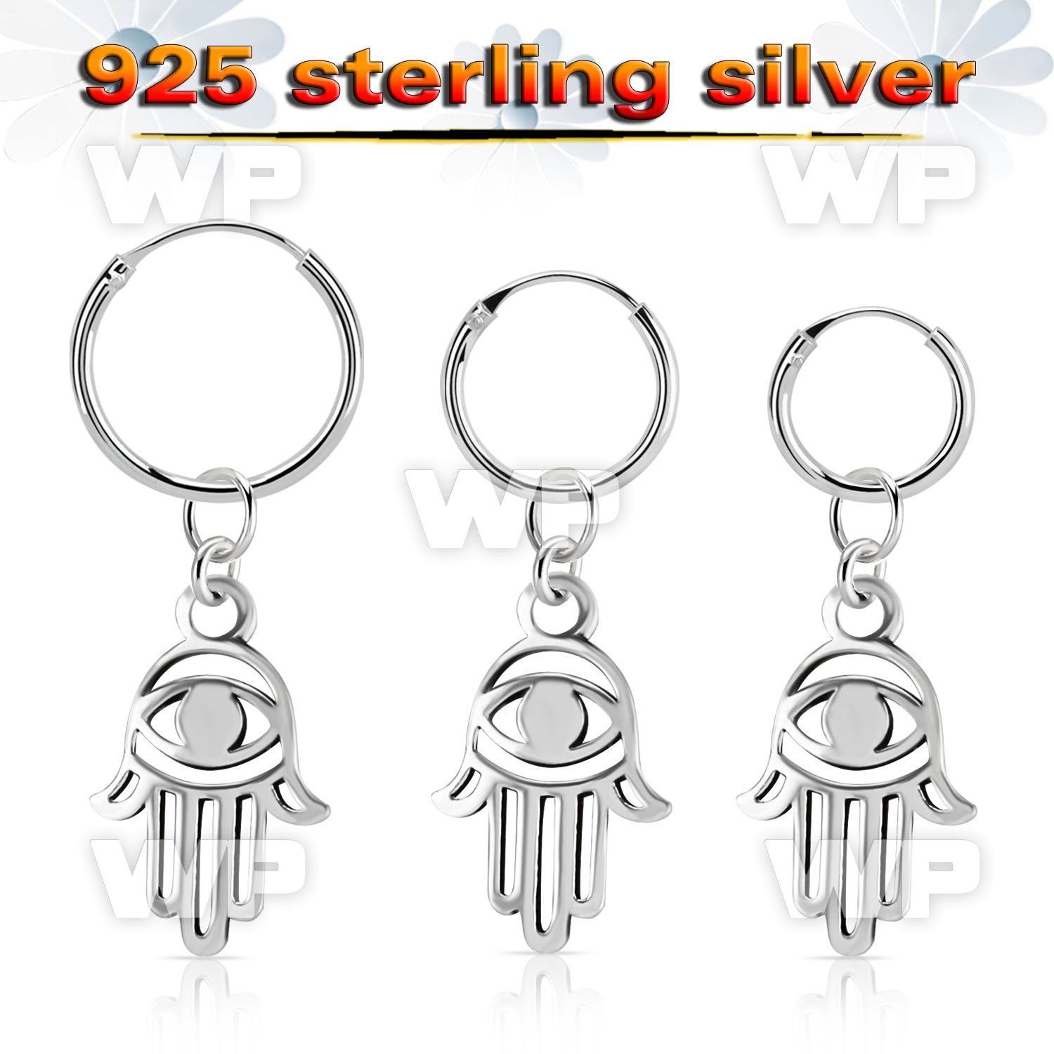 phod39 silver helix hoop earring w plain silver hamsa dangling