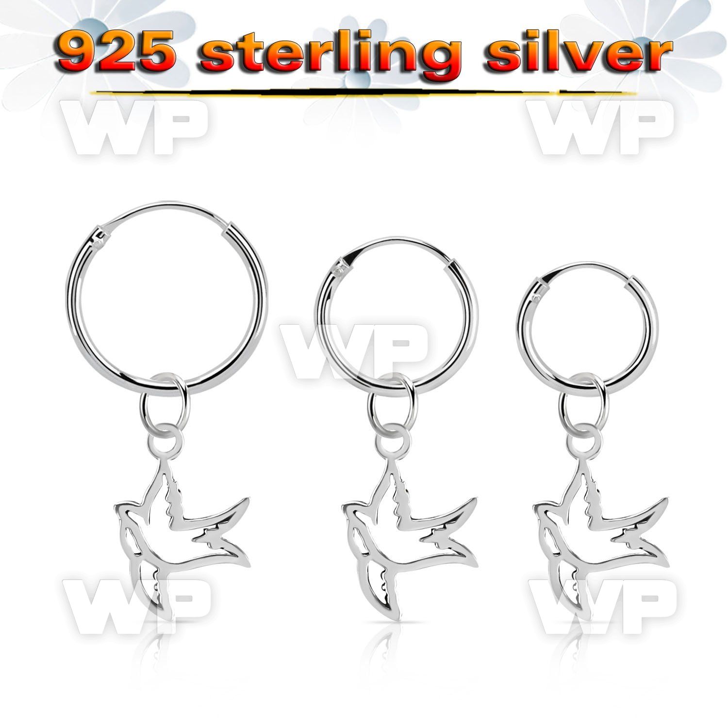 phod42 silver helix hoop earring w a silver bird dangling