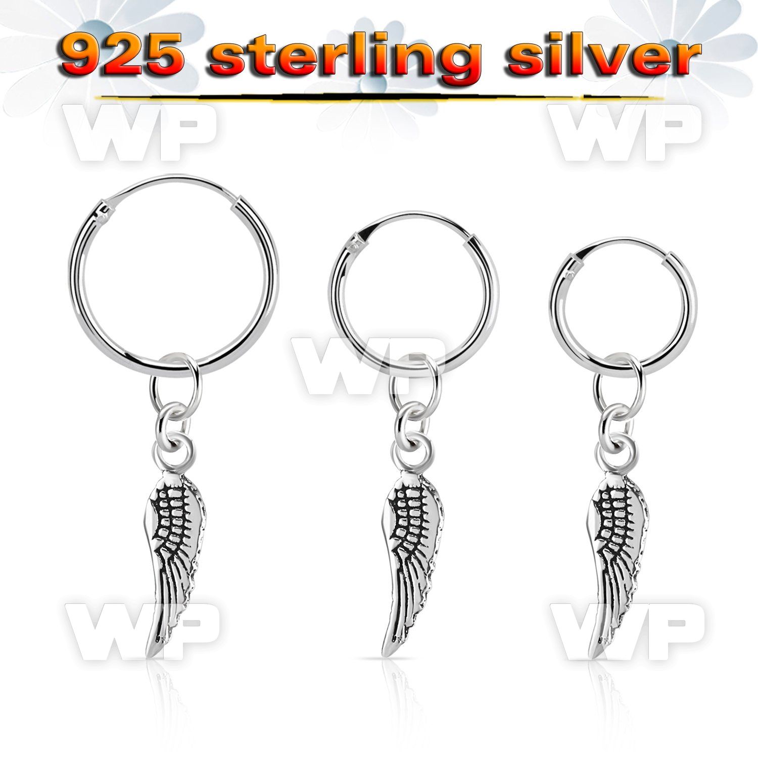 phod44 silver helix hoop earring w a silver bird wing dangling