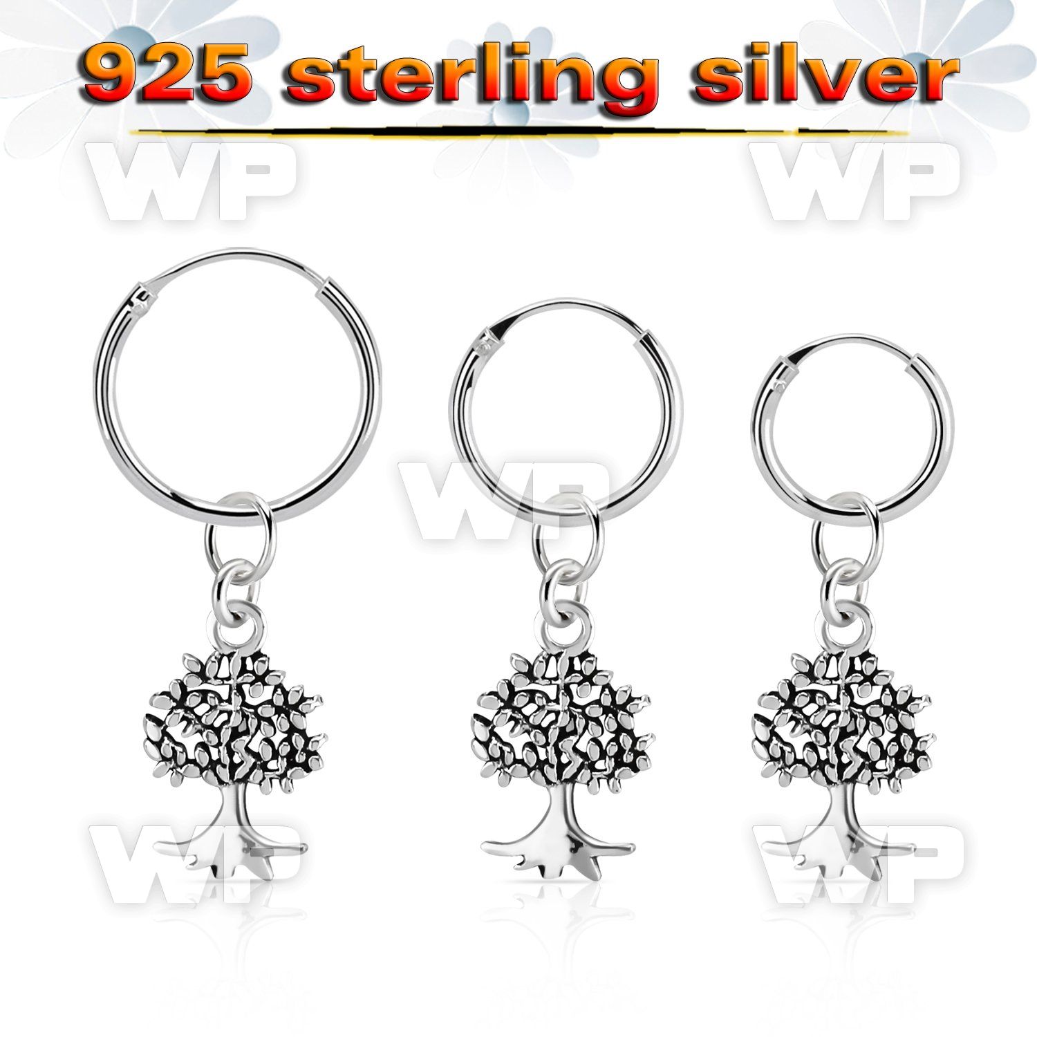 phod45 silver helix hoop earring w a silver tree dangling