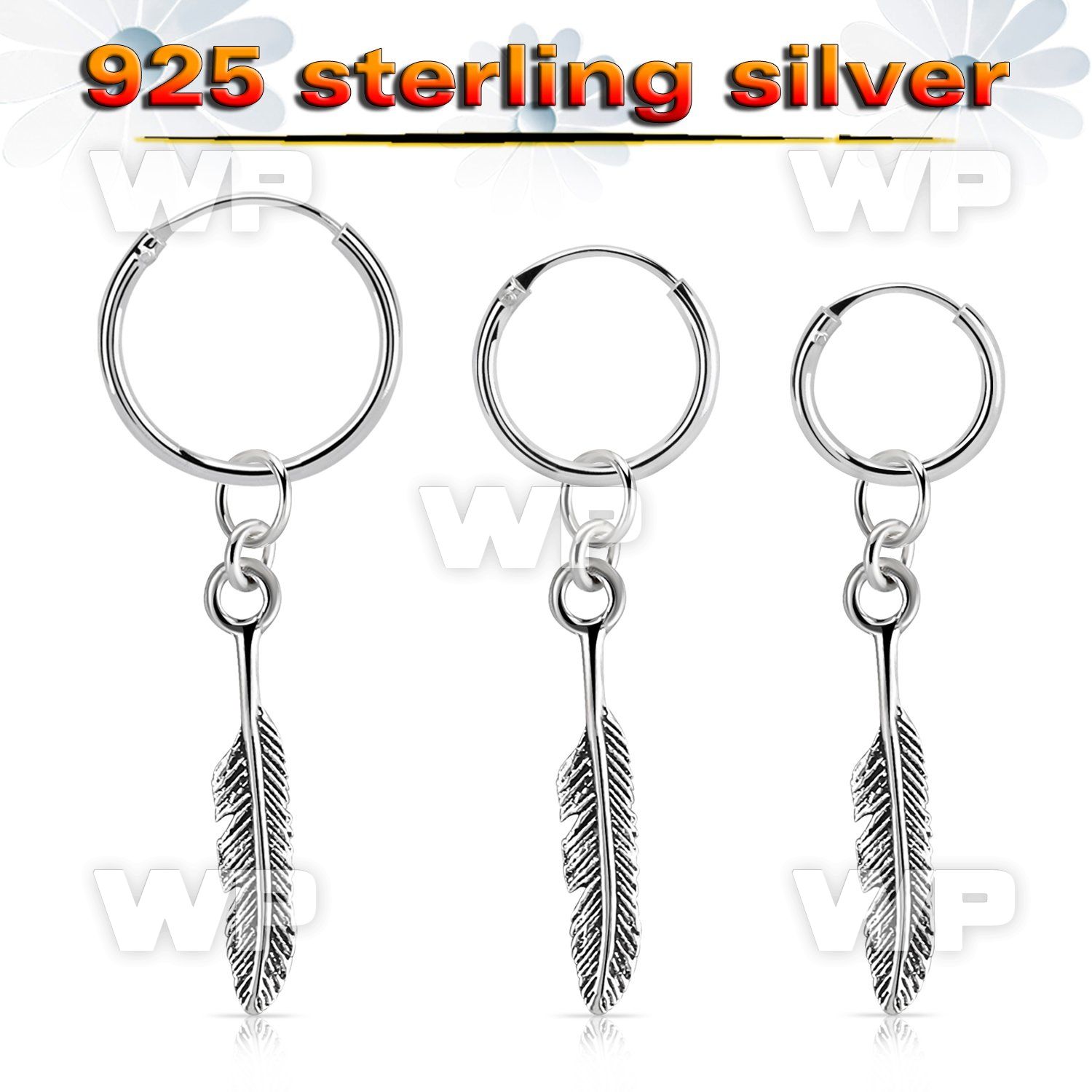 phod47 silver helix hoop earring w a silver feather dangling