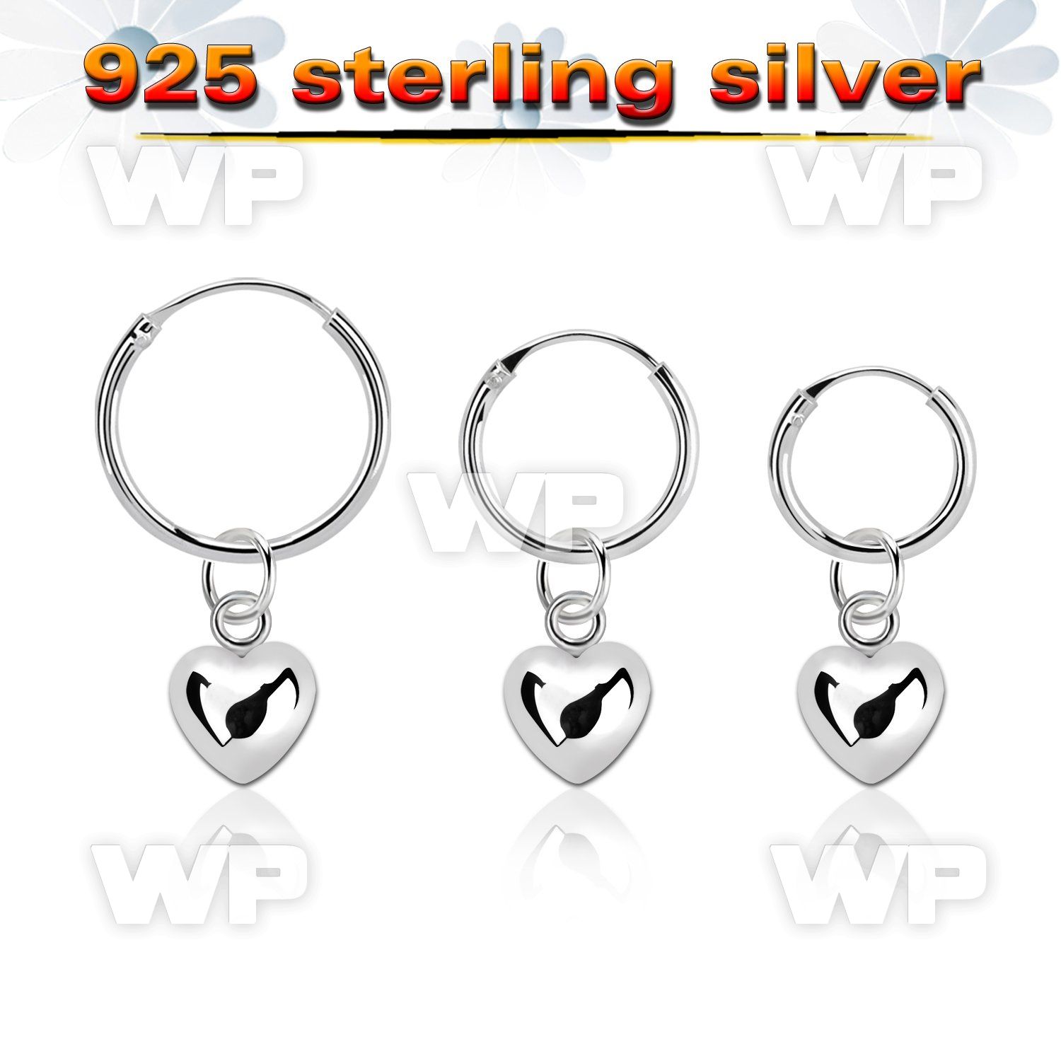 phod48 silver helix hoop earring w silver heart dangling