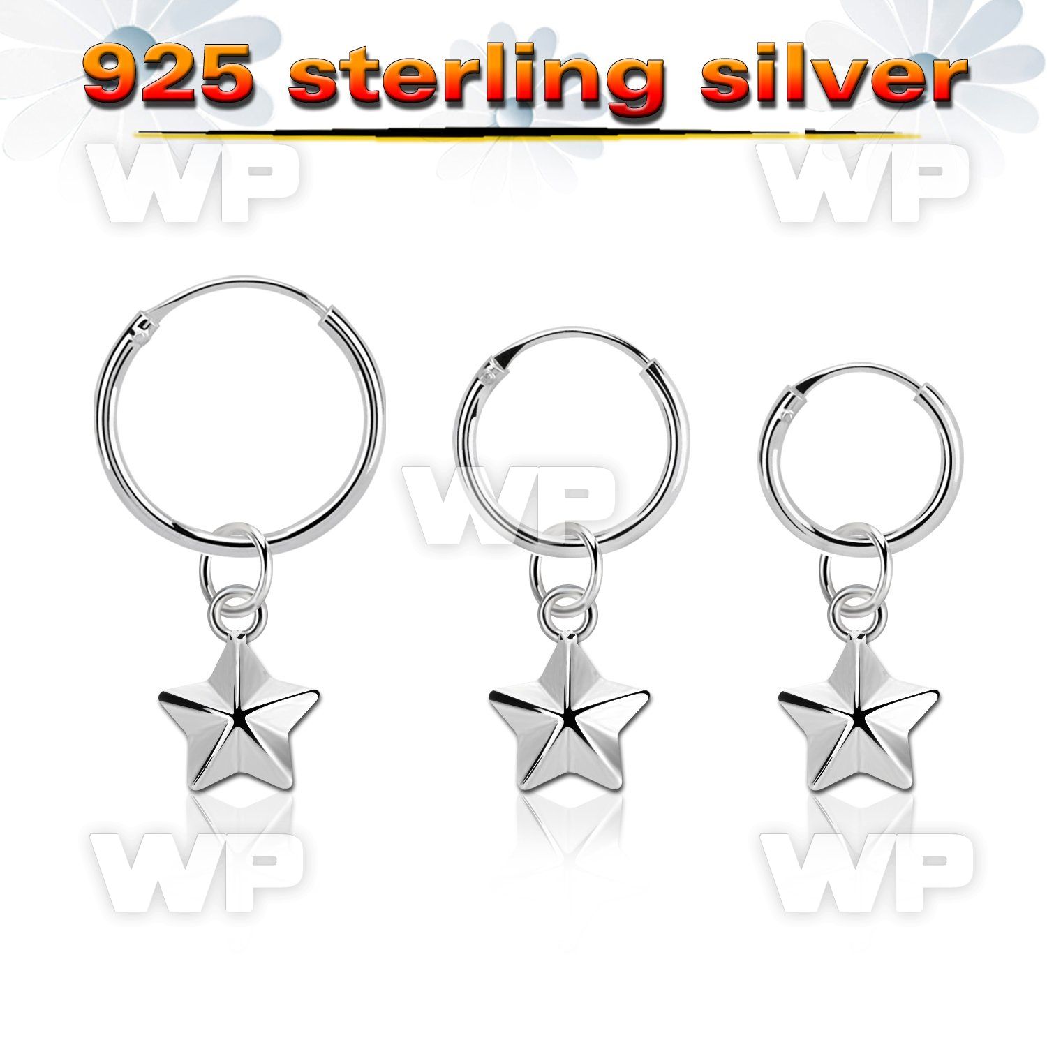 phod49 silver helix hoop earring w silver star dangling