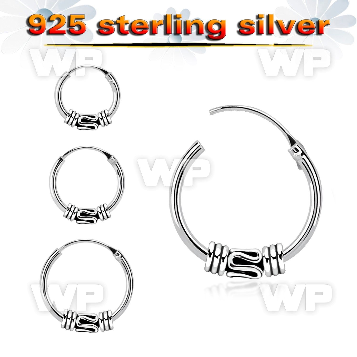 phoxb 925 silver balinese design black oxidized hoop earrings