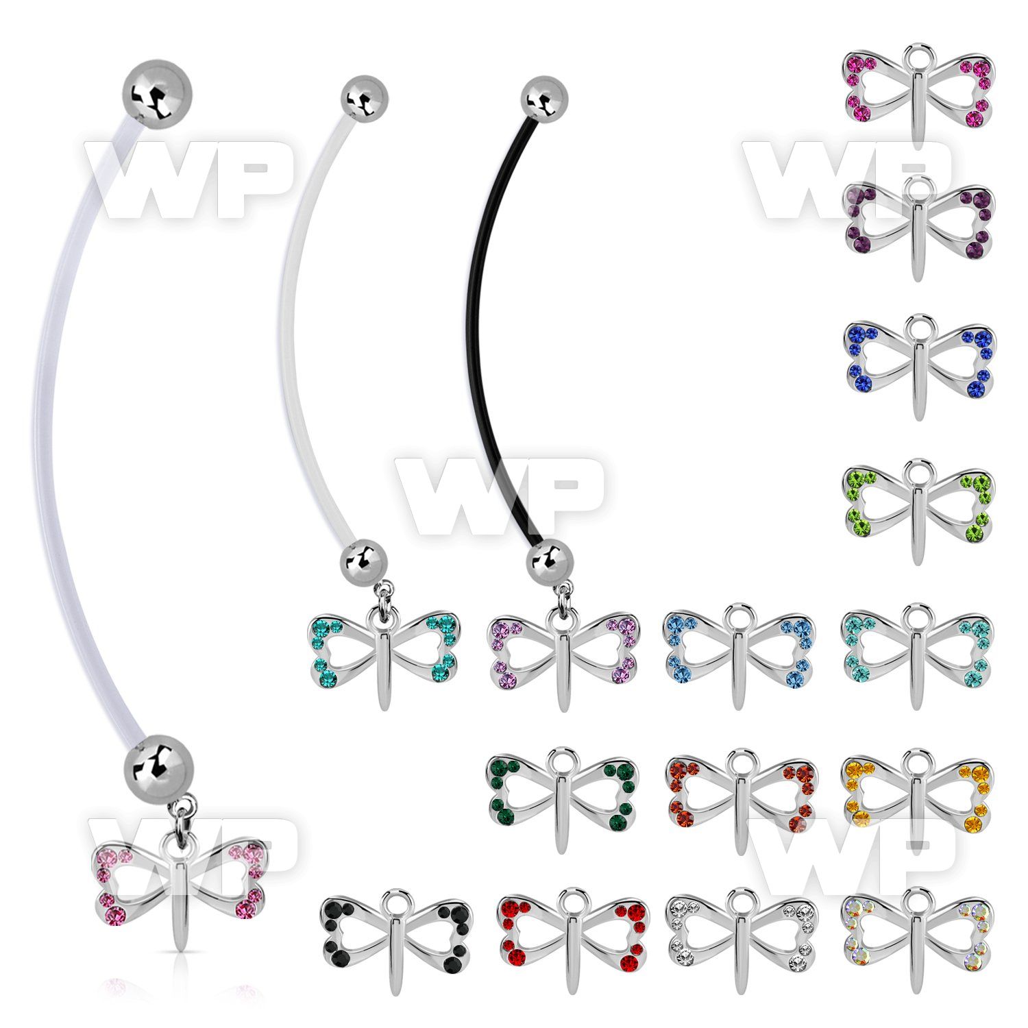 pnd761 maternity pregnancy belly ring w dangling small butterfly