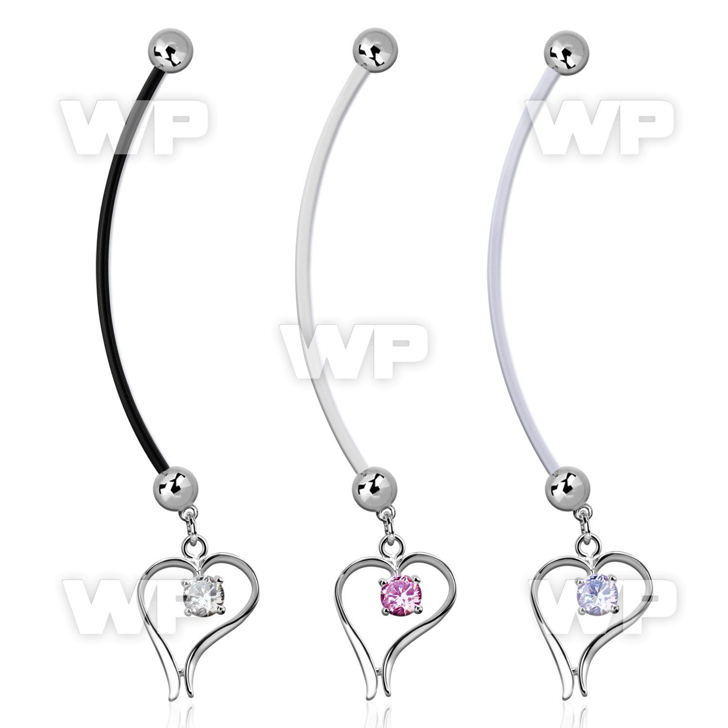 pndz12 pregnancy belly ring w dangling heart w a round cz 
