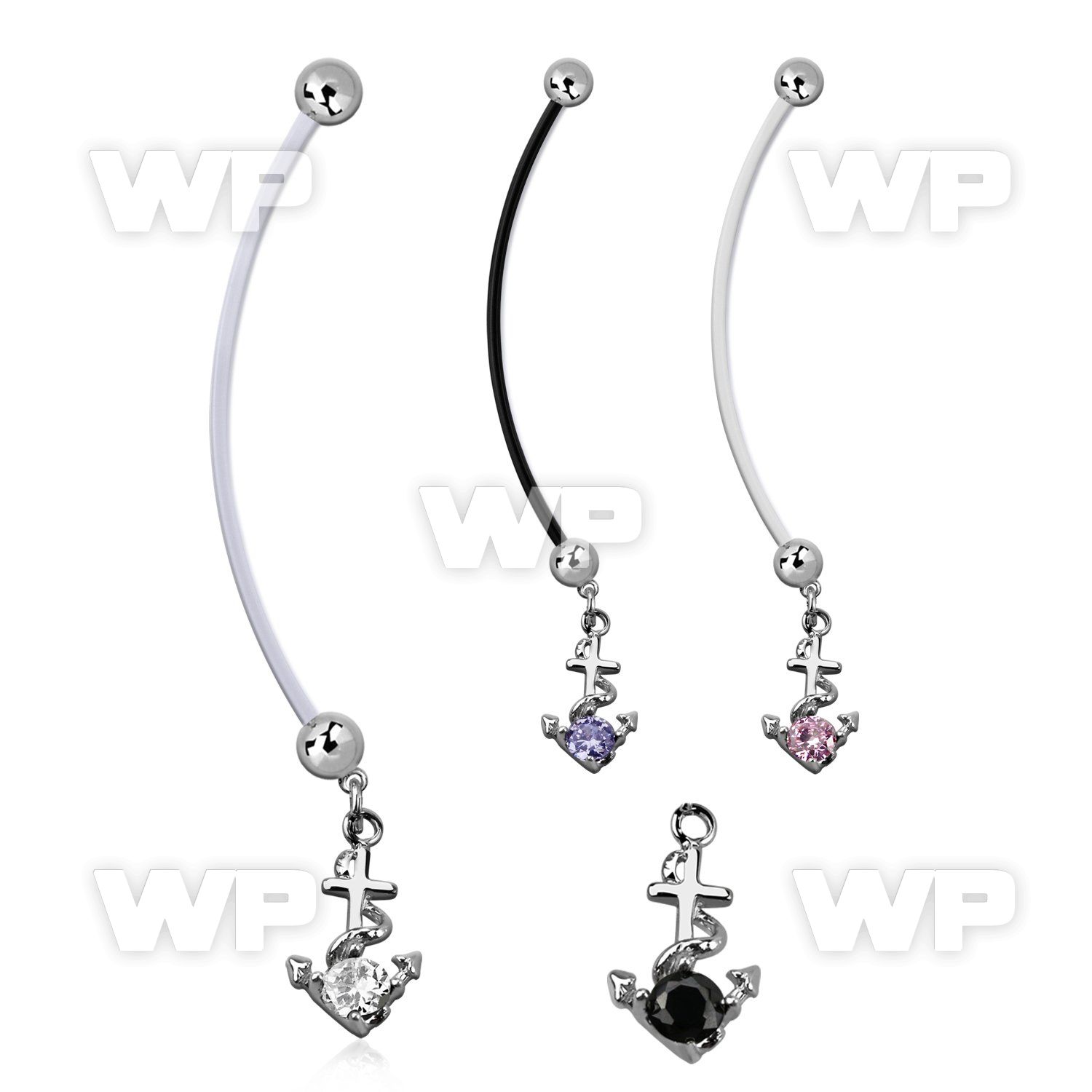 pndz371 pregnancy belly ring w dangling anchor w round cz