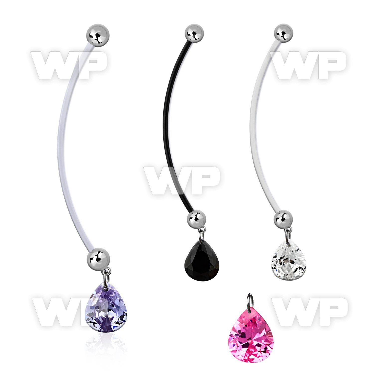 pndz409 pregnancy belly ring w dangling 11 x 9mm pear shaped cz 