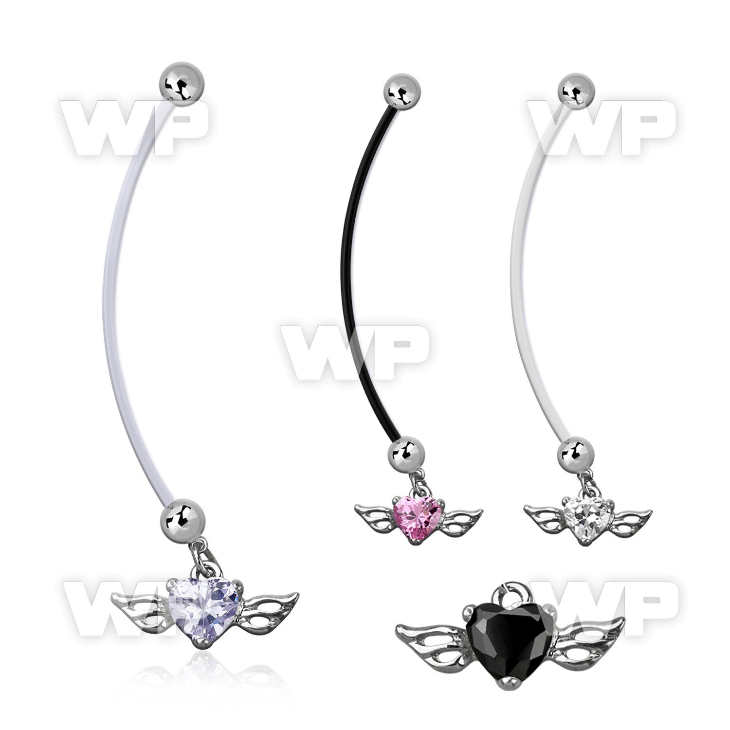 pndz586 pregnancy belly ring w dangling heart shaped cz w wings