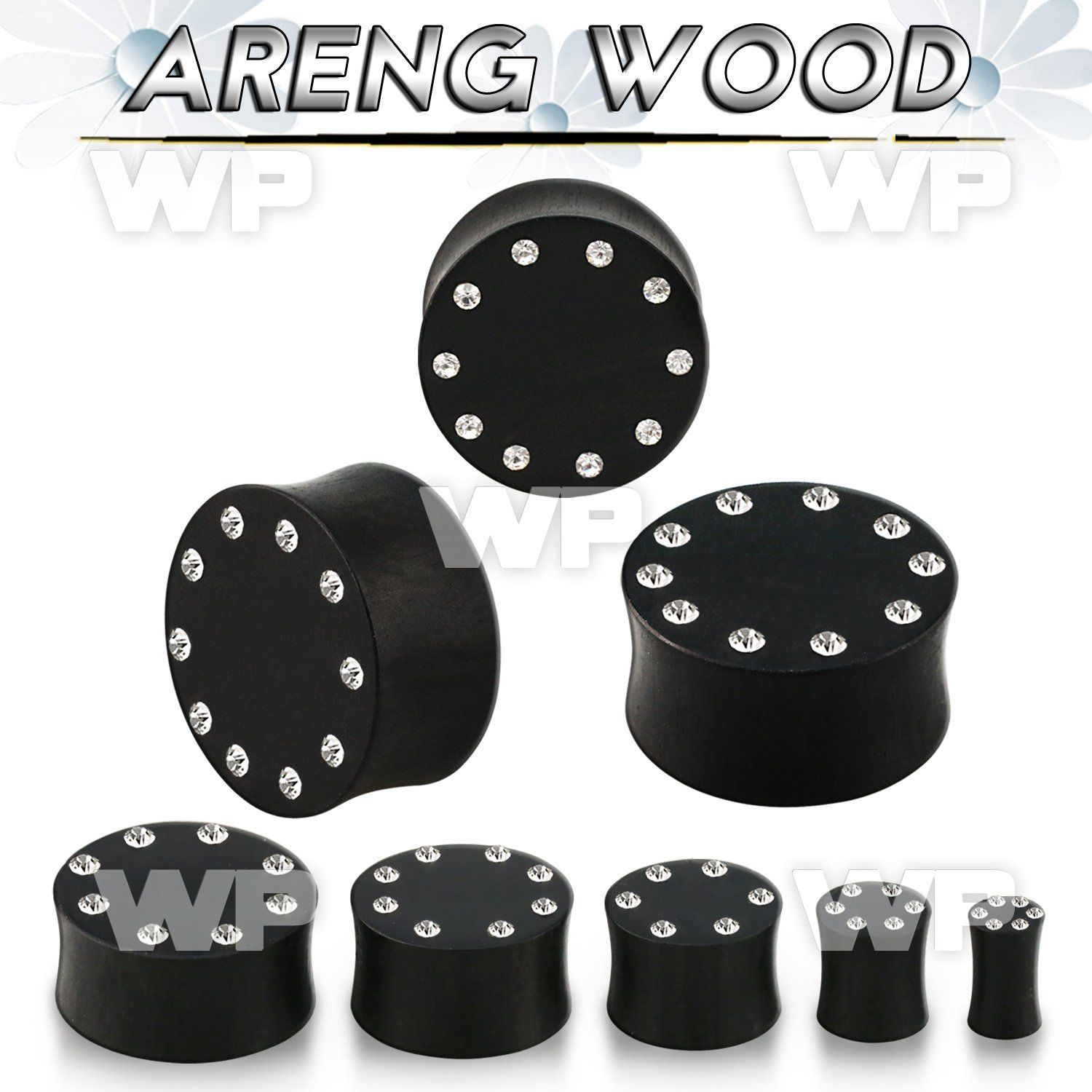 pwkkcb areng wood solid double flare plug w crystals on the rim