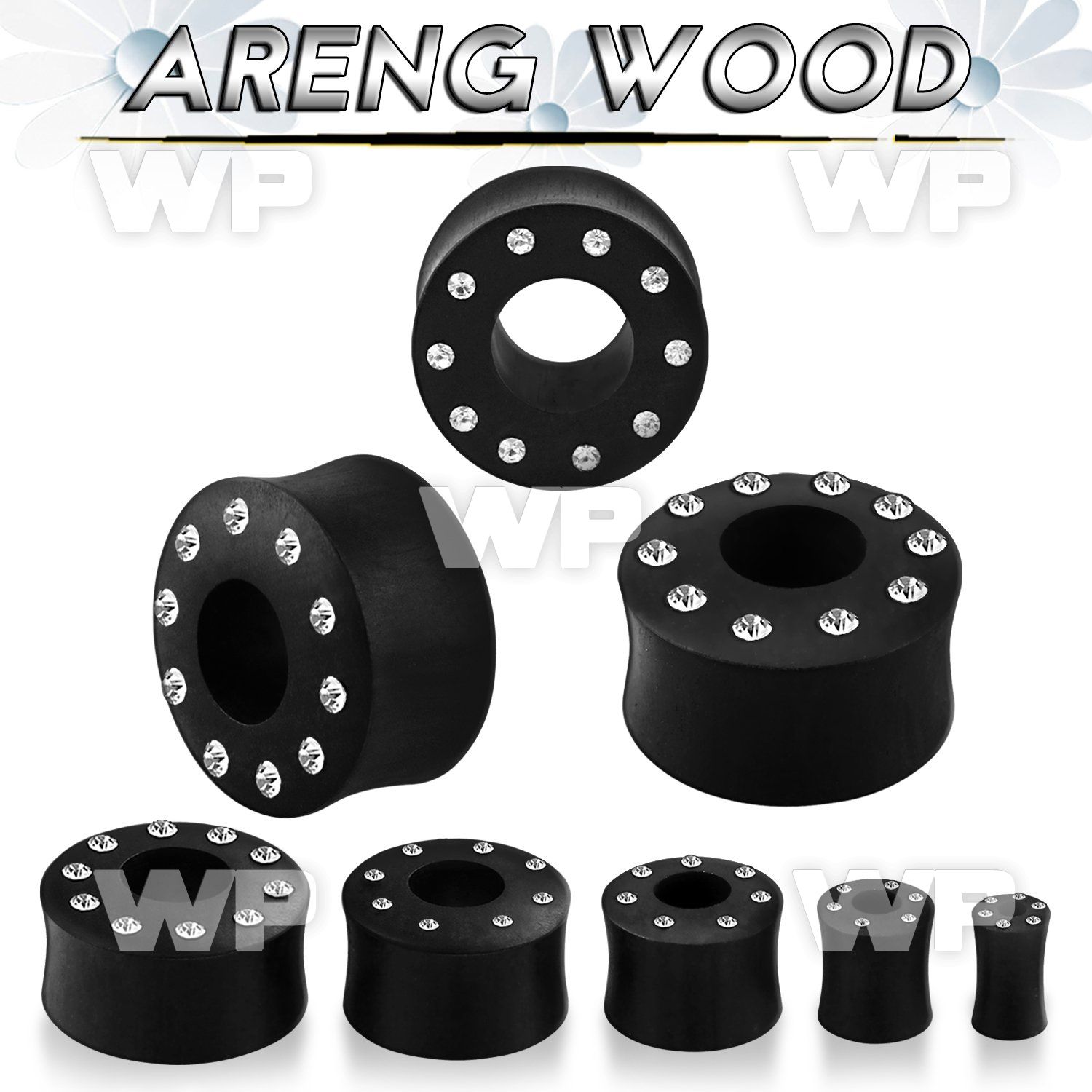 pwkkcc areng wood double flared flesh tunnel w crystals