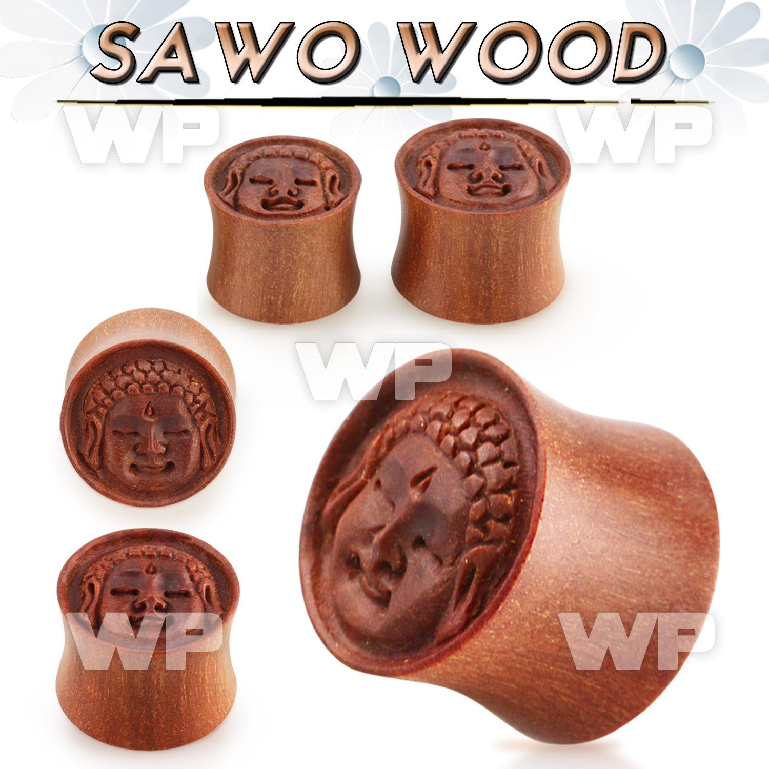 pwsbud sawo wood plug with hand carved buddha image