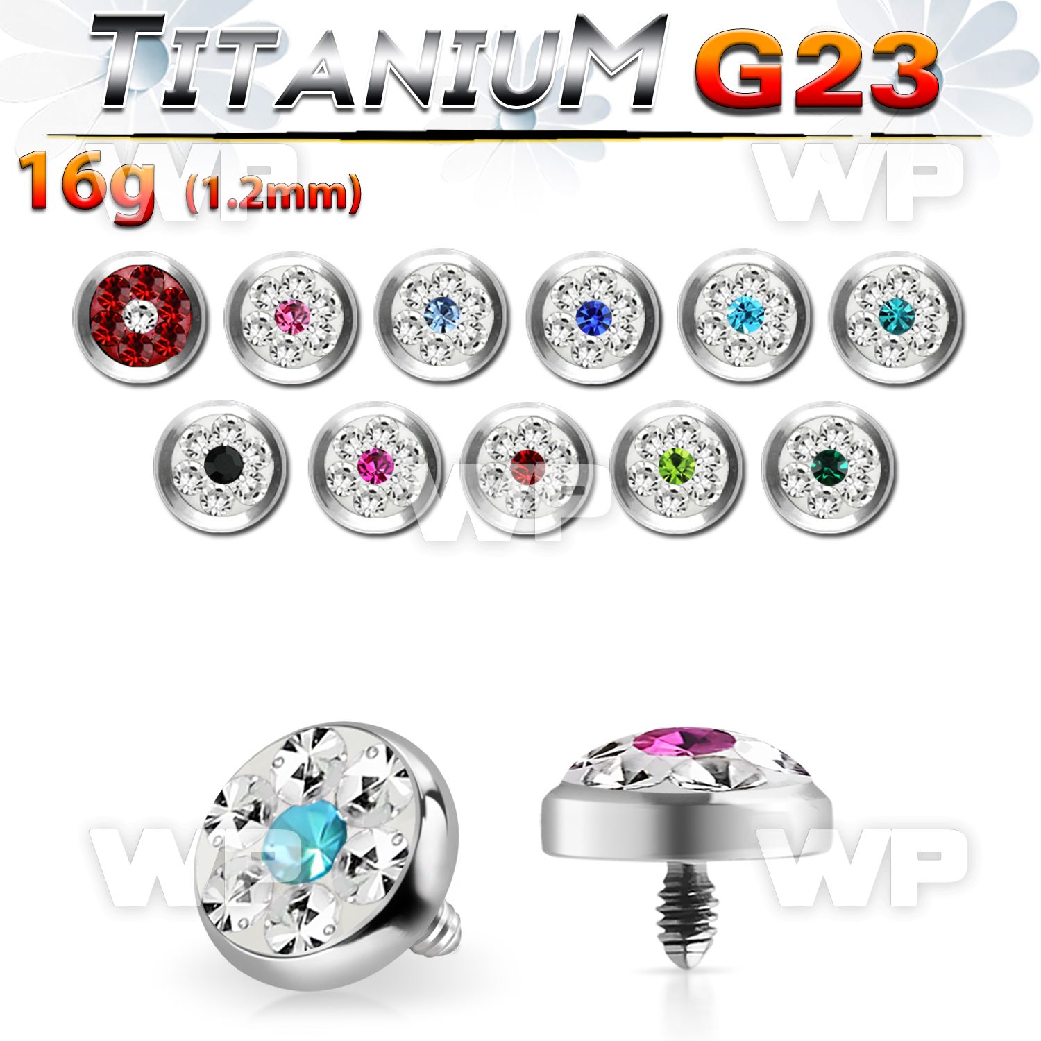r7das4 5mm g23 titanium dermal top ferido glued multi crystals belly piercing