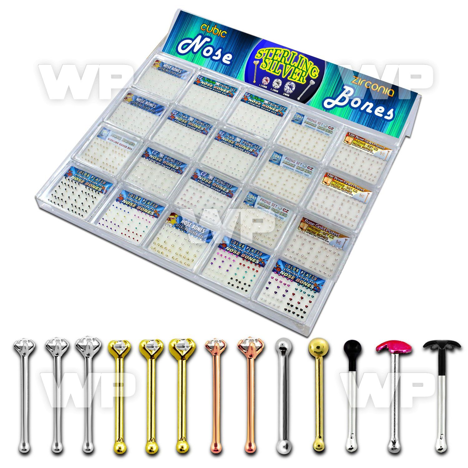 ra7u4k silver nose jewelry in twenty small containers of 52 unit nose piercing