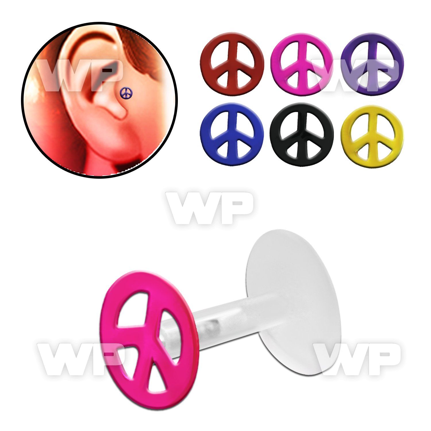 rai3e0 bio flex tragus piercing 1 2mm silver 925 peace sign col tragus piercing