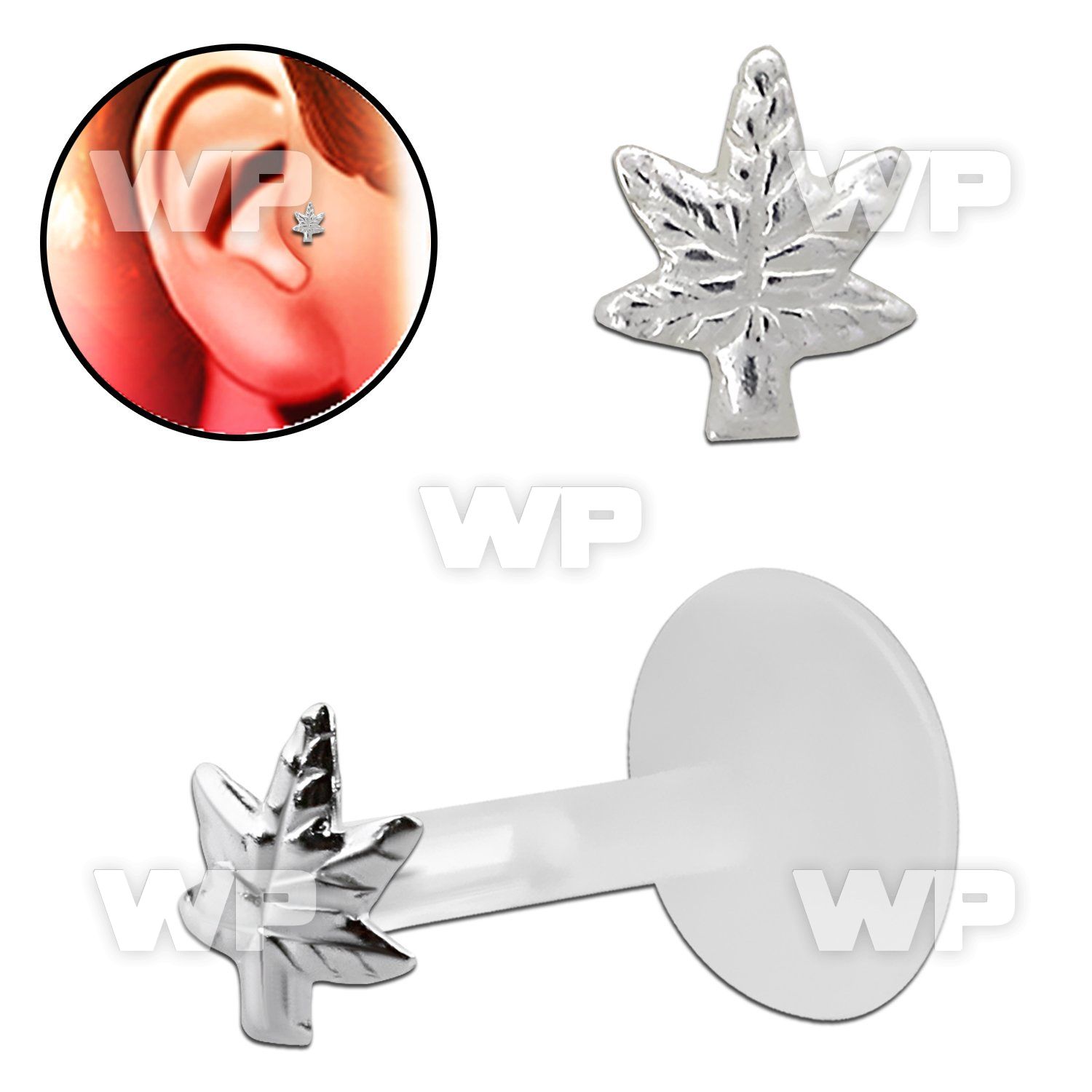 rai3e bio flex tragus piercing 1 2mm silver 925 marijuana leav tragus piercing