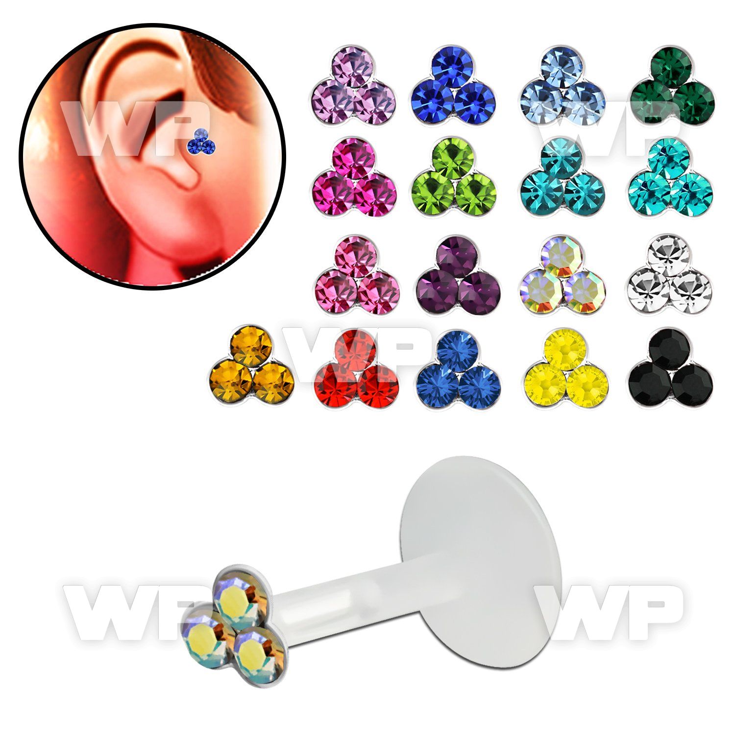rai3ep bio flex tragus piercing 1 2mm silver 925 triple crystal tragus piercing