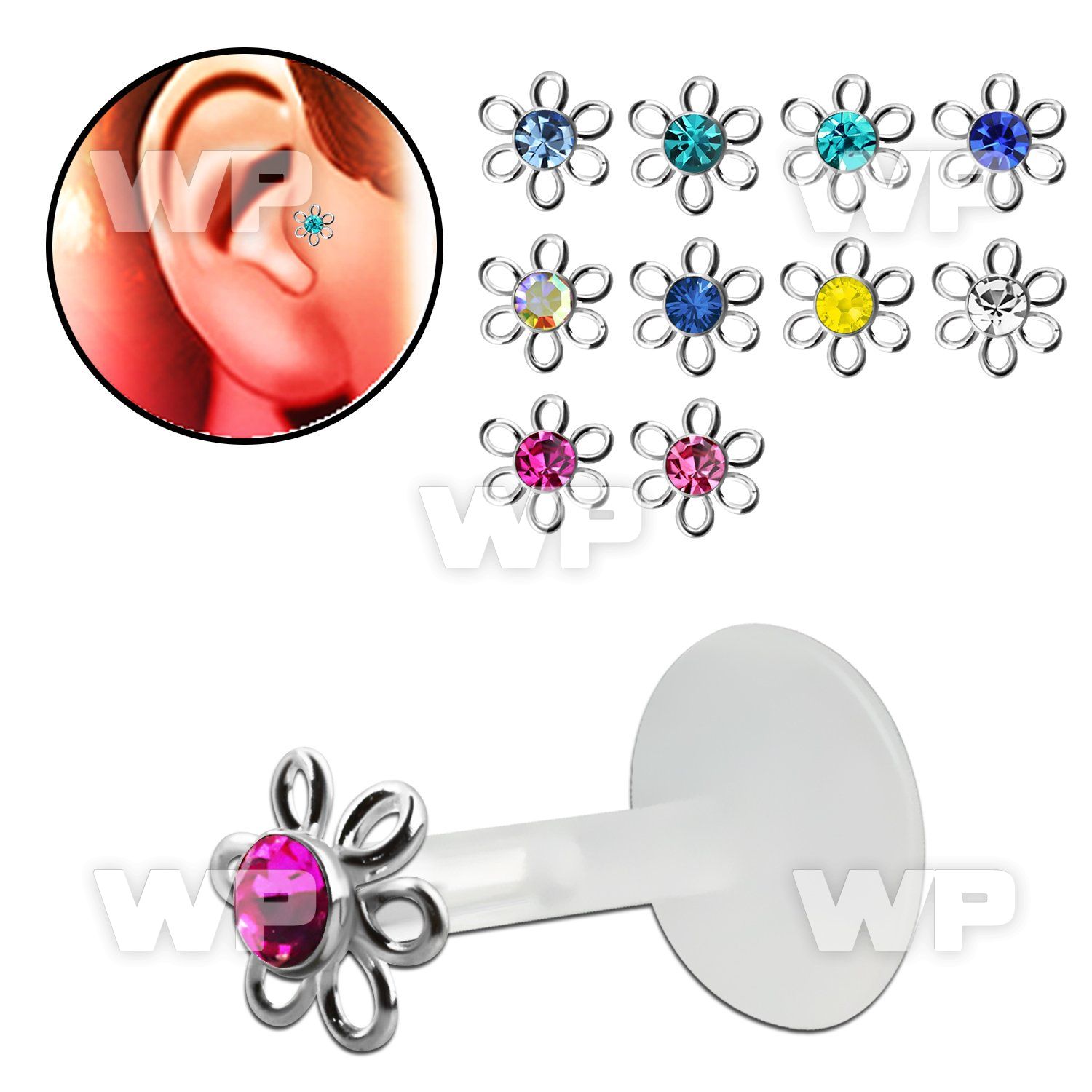 rai3s bio flex tragus piercing 1 2mm silver 925 wire flower tragus piercing