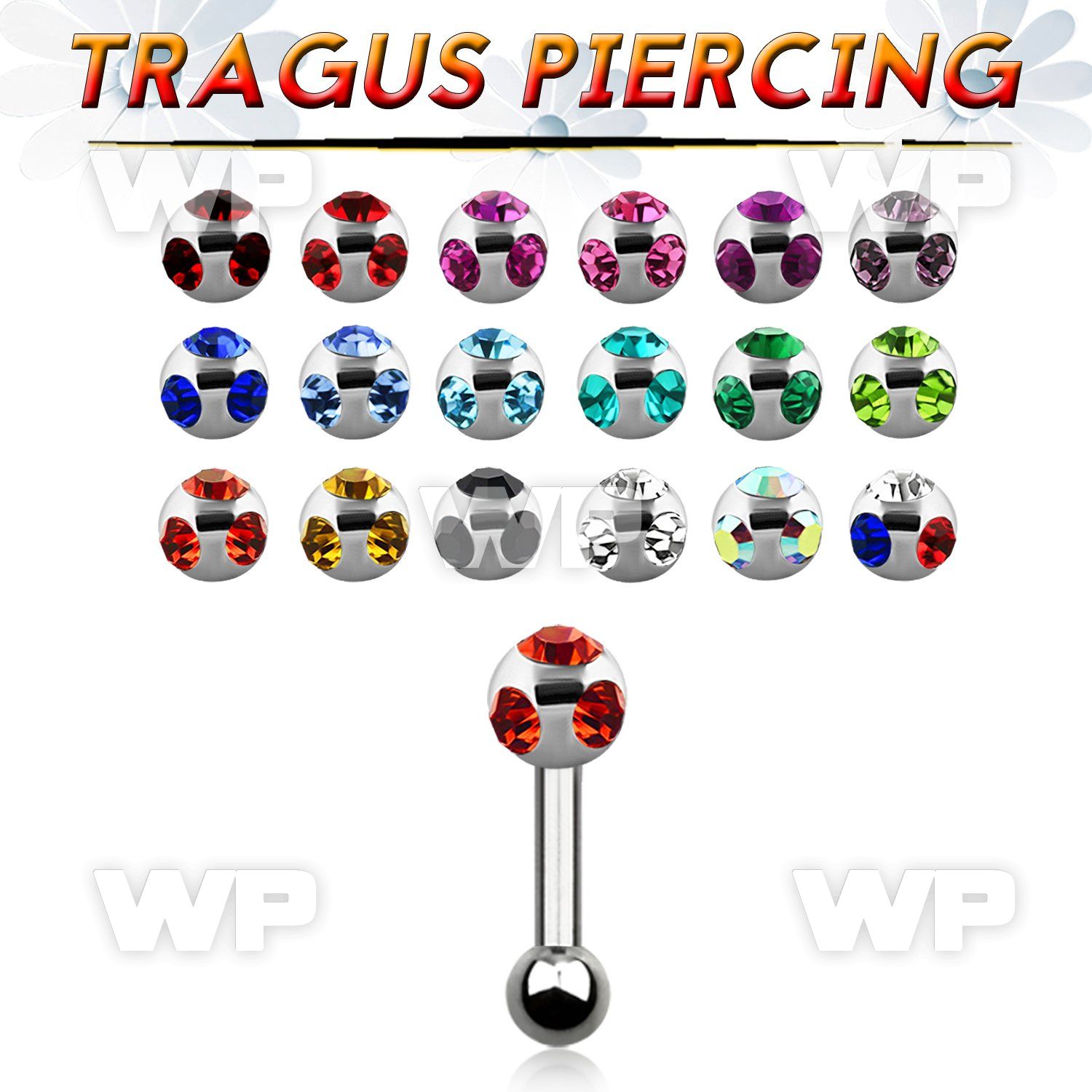 raiep surgical steel tragus piercing 1 6mm 4mm multi jewel bal 