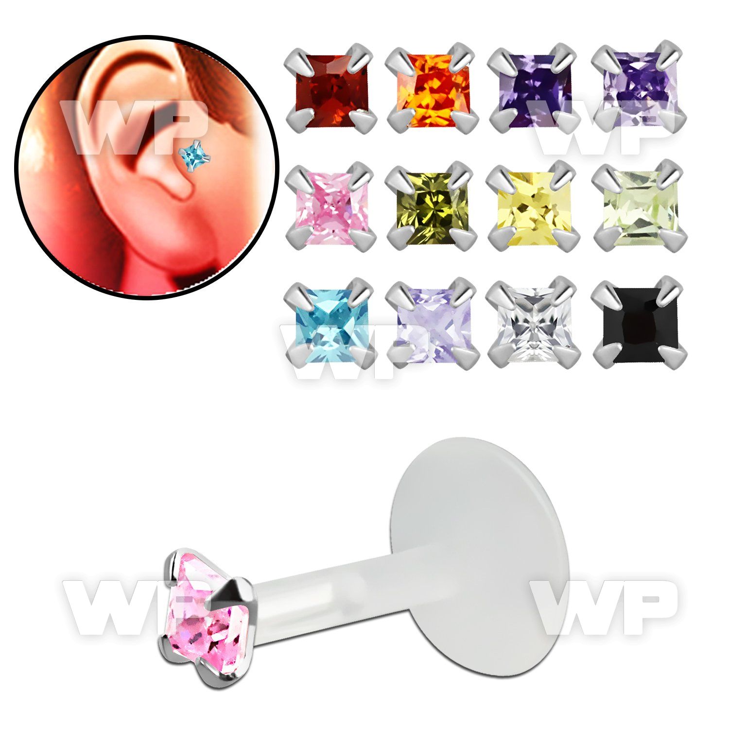 raigs bio flex tragus piercing 1 2mm 3mm prong set square cz tragus piercing