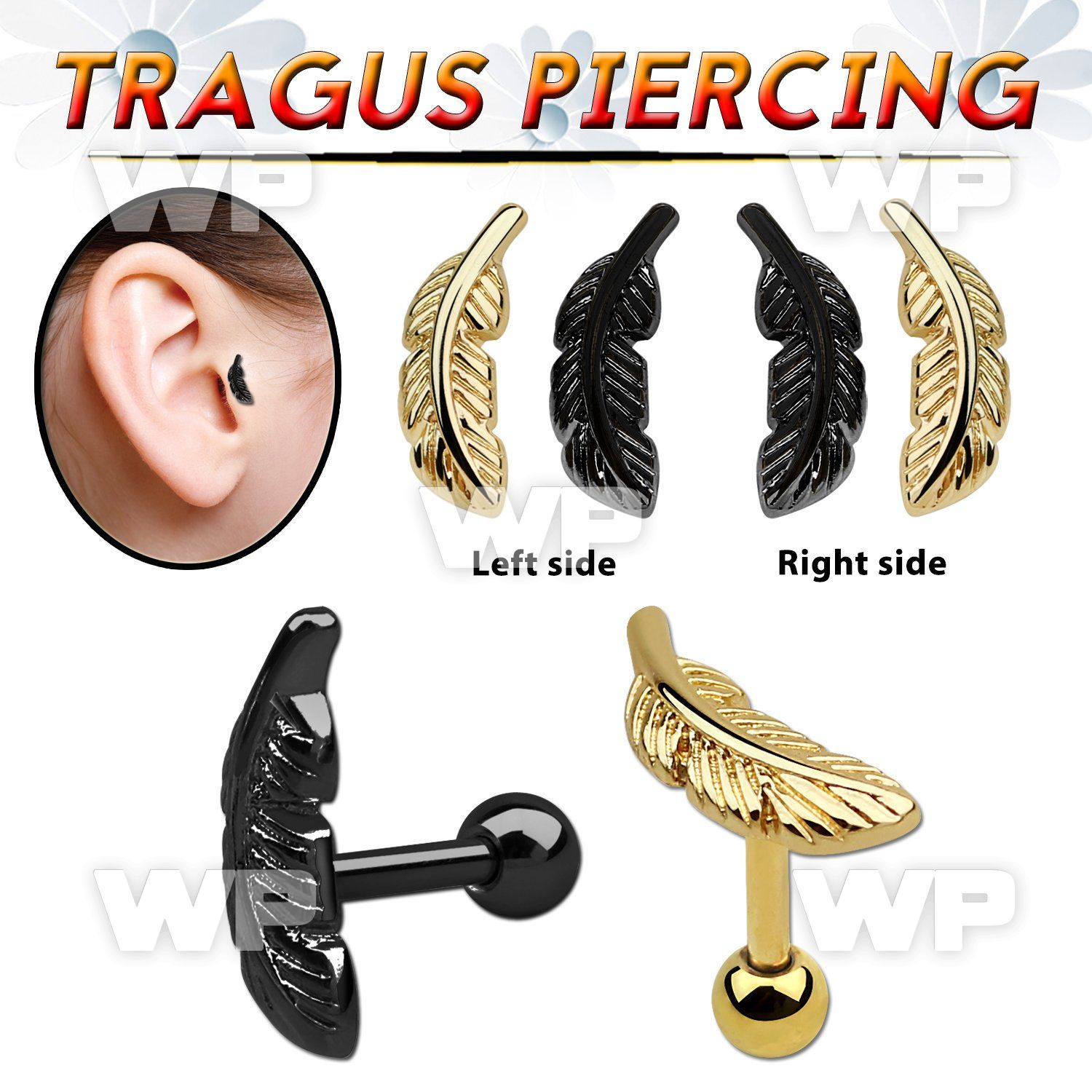rairk9et ion plated 316l steel tragus piercing 1mm left or right ear lobe piercing