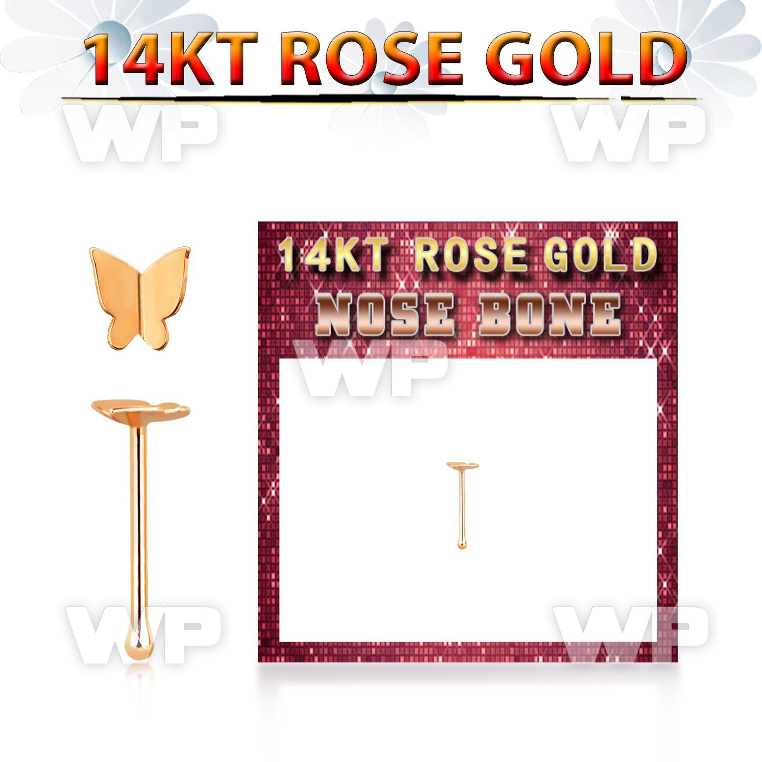 rbbt2 14kt rose gold nose bone w modern butterfly top