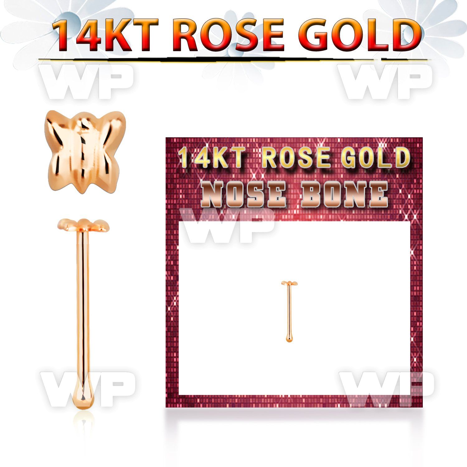 rbbt 14kt rose gold nose bone w a 2.5mm butterfly shaped top