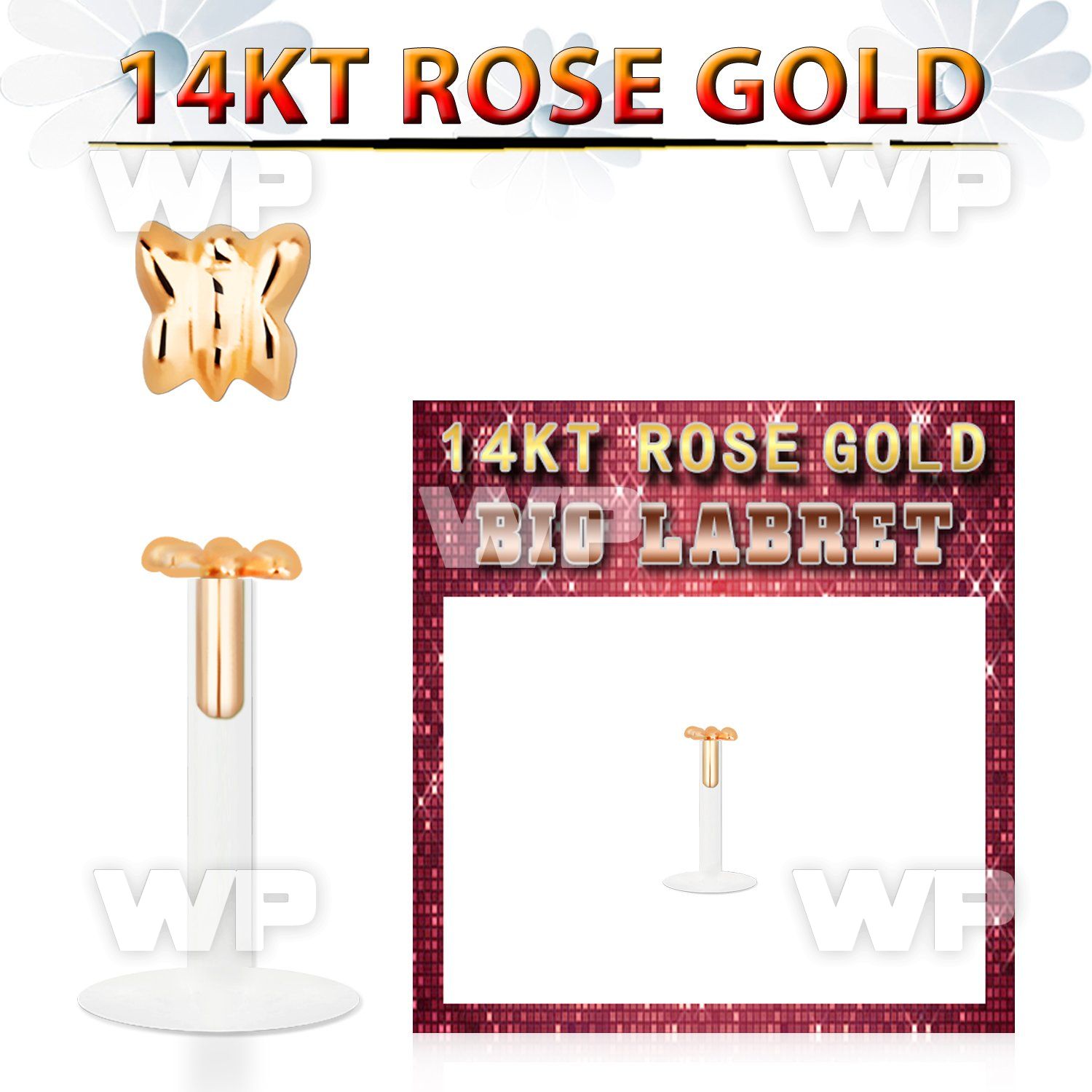 rbibt bio flex labret w 14kt rose gold top in btterfly shape