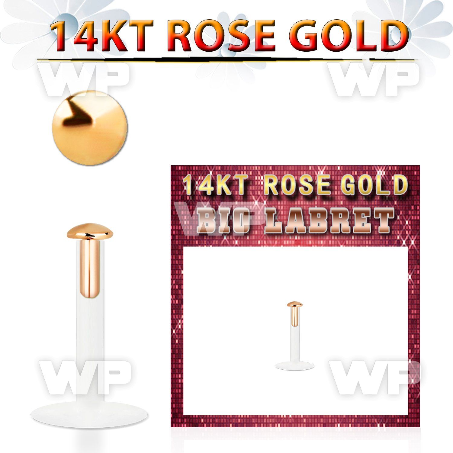 rbird bio flex labret w 14k rose gold top w 2mm round flat top