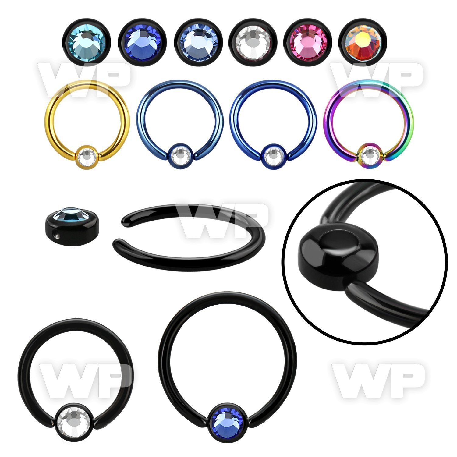 rccrt3 black steel ball closure ring w 3mm round disk w crystal