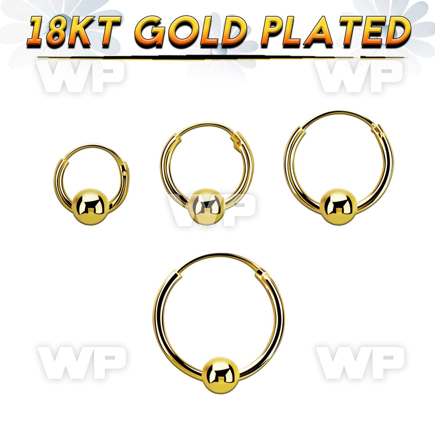 rgbcr16m 18k gold silver ball closure earrings, 16g 4mm ball