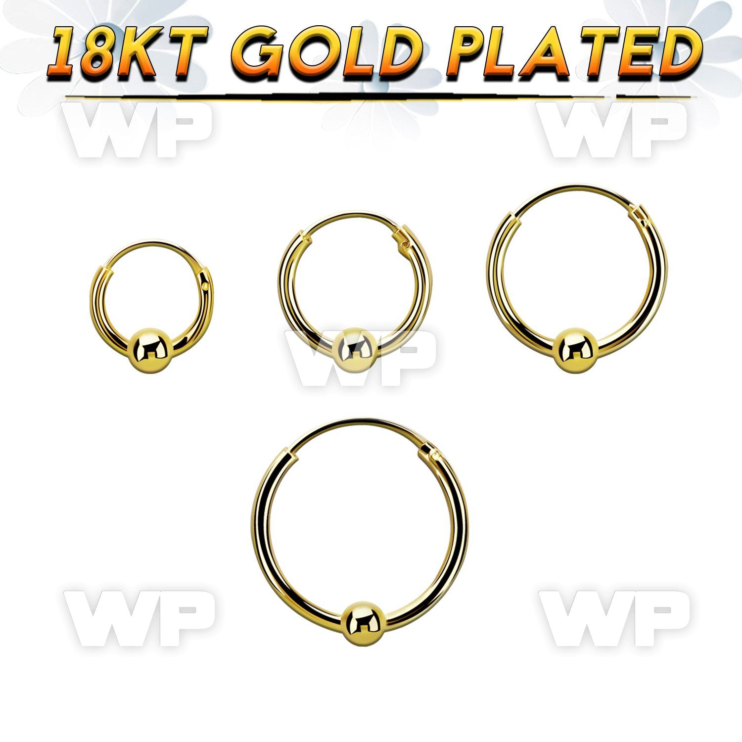 rgbcr16s 18k gold silver ball closure earrings, 16g 3mm ball