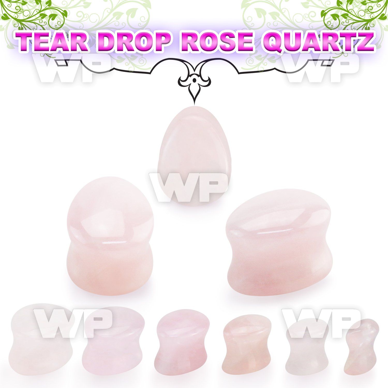 ri34 rose quartz double flared saddle plug teardrop shape