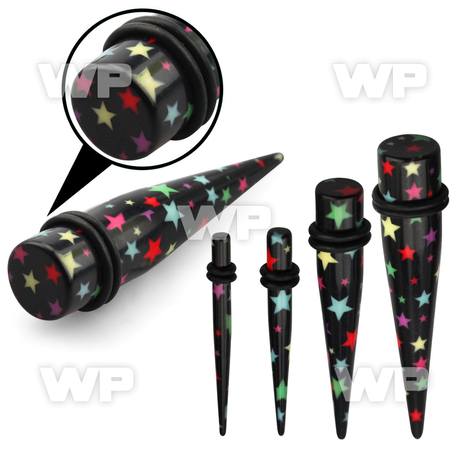 rm77a black acrylic taper hot printed cute stars pattern double ear lobe piercing