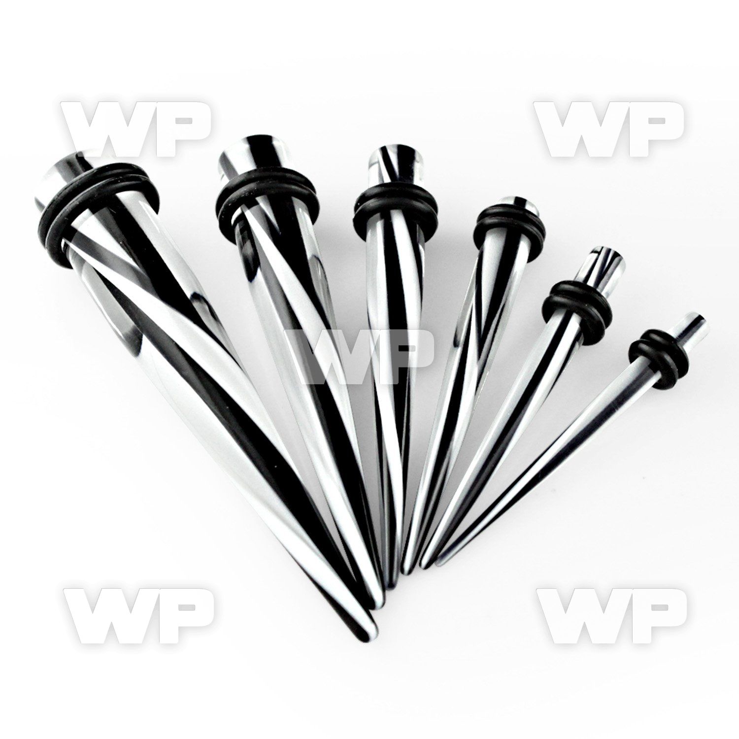 rmqw acrylic uv taper black white stripes double o ring ear lobe piercing