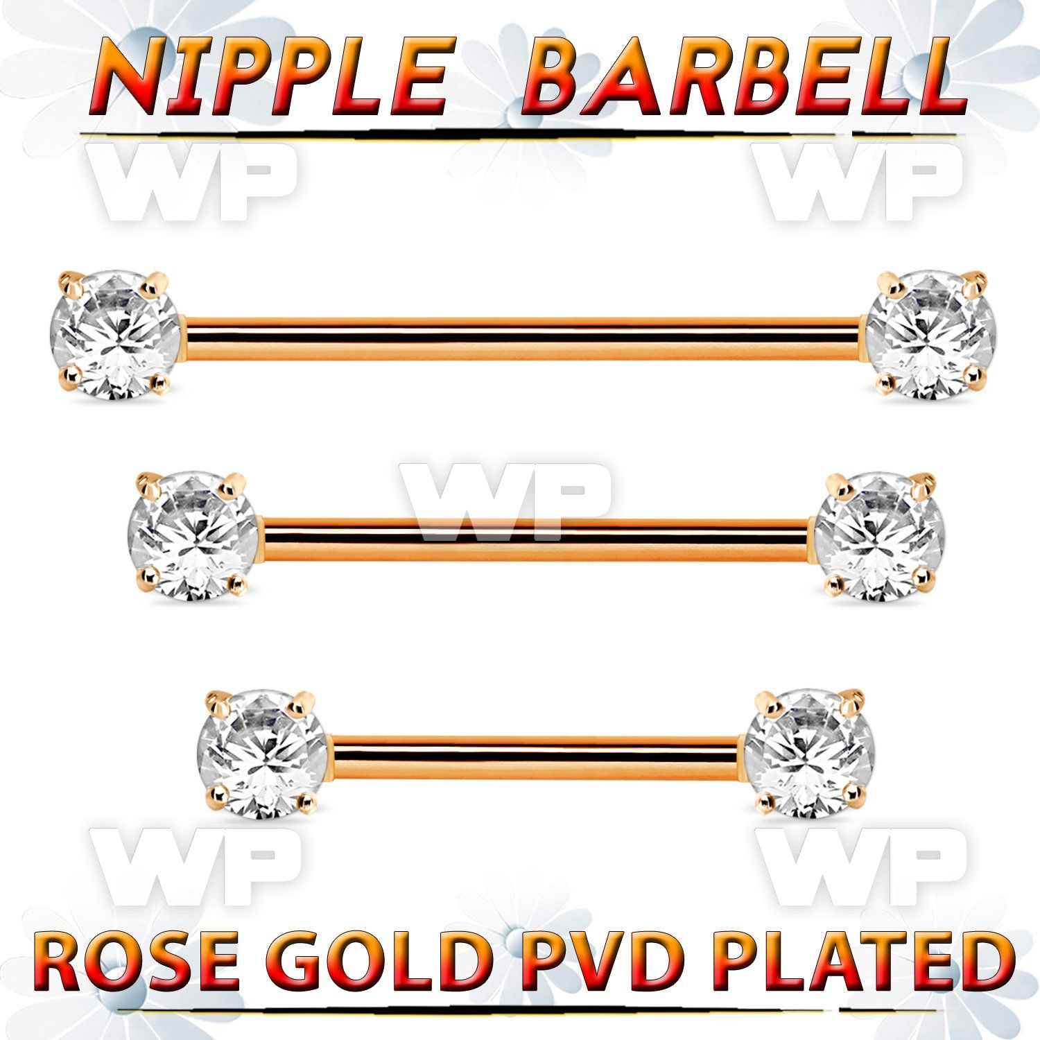 rose gold steel nipple barbell w prong set round czs