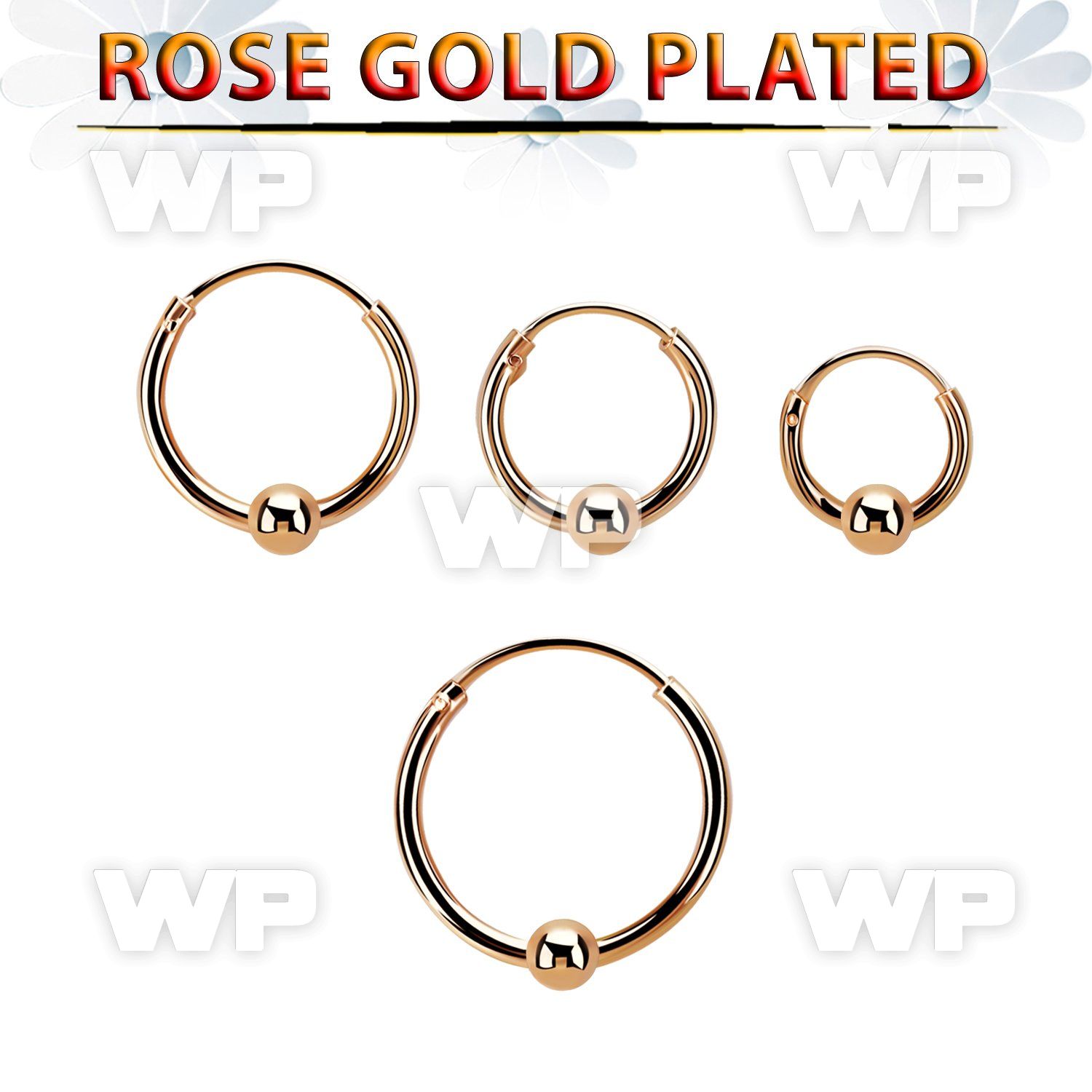 rsbcr16s 18k rose gold silver ball closure earrings, 16g 3mm ball