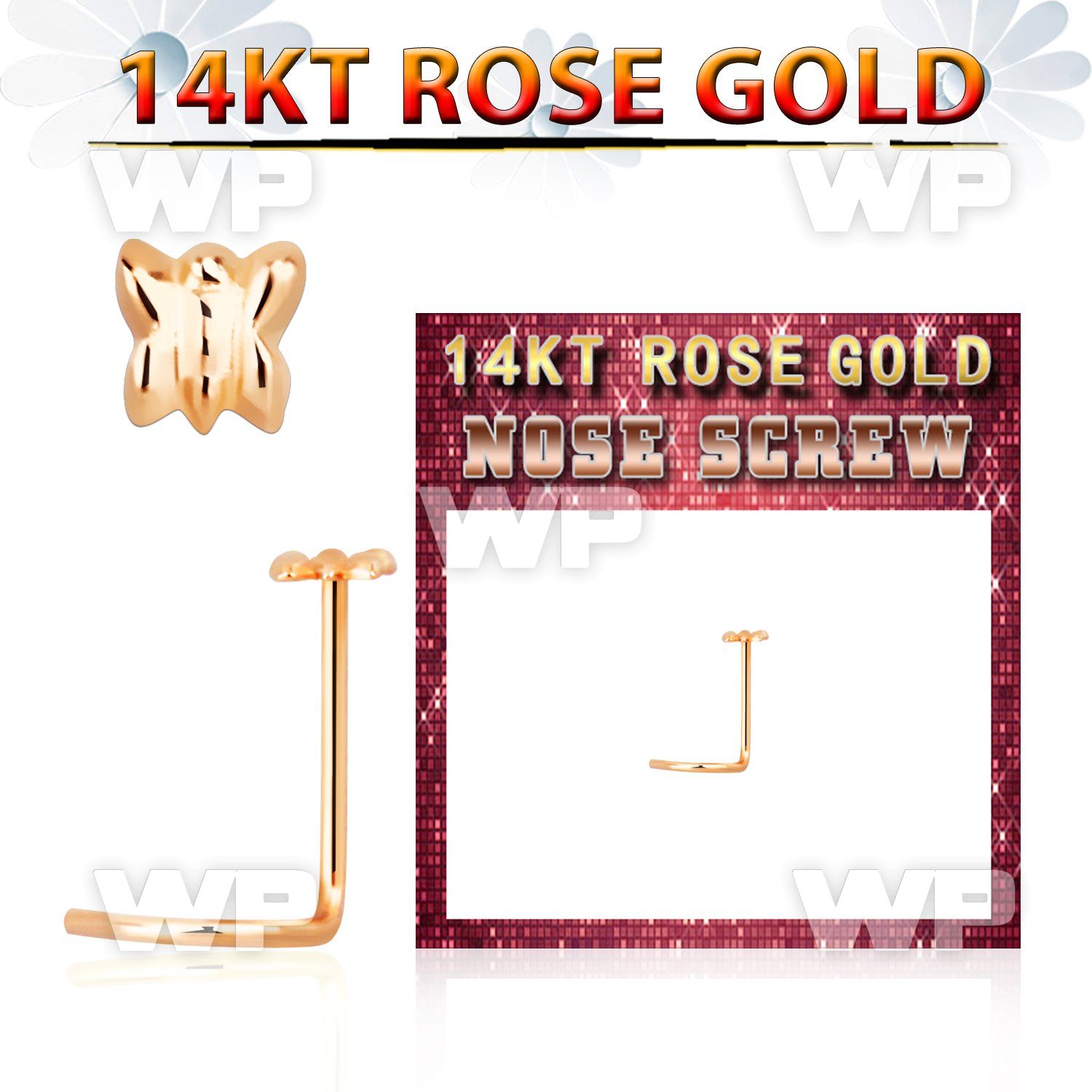 rsbt 14kt rose gold nose screw w a 2.5mm butterfly shaped top