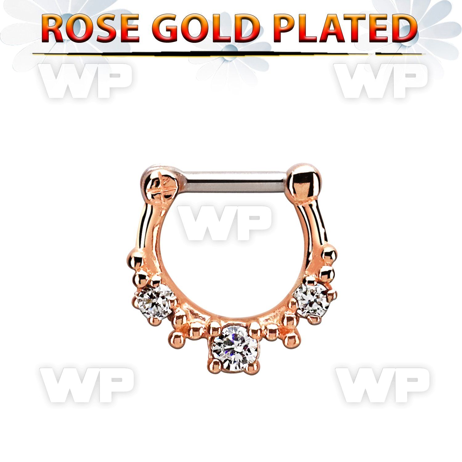 rsepl14 rose gold plated silver septum clicker 14g w 1 big cz