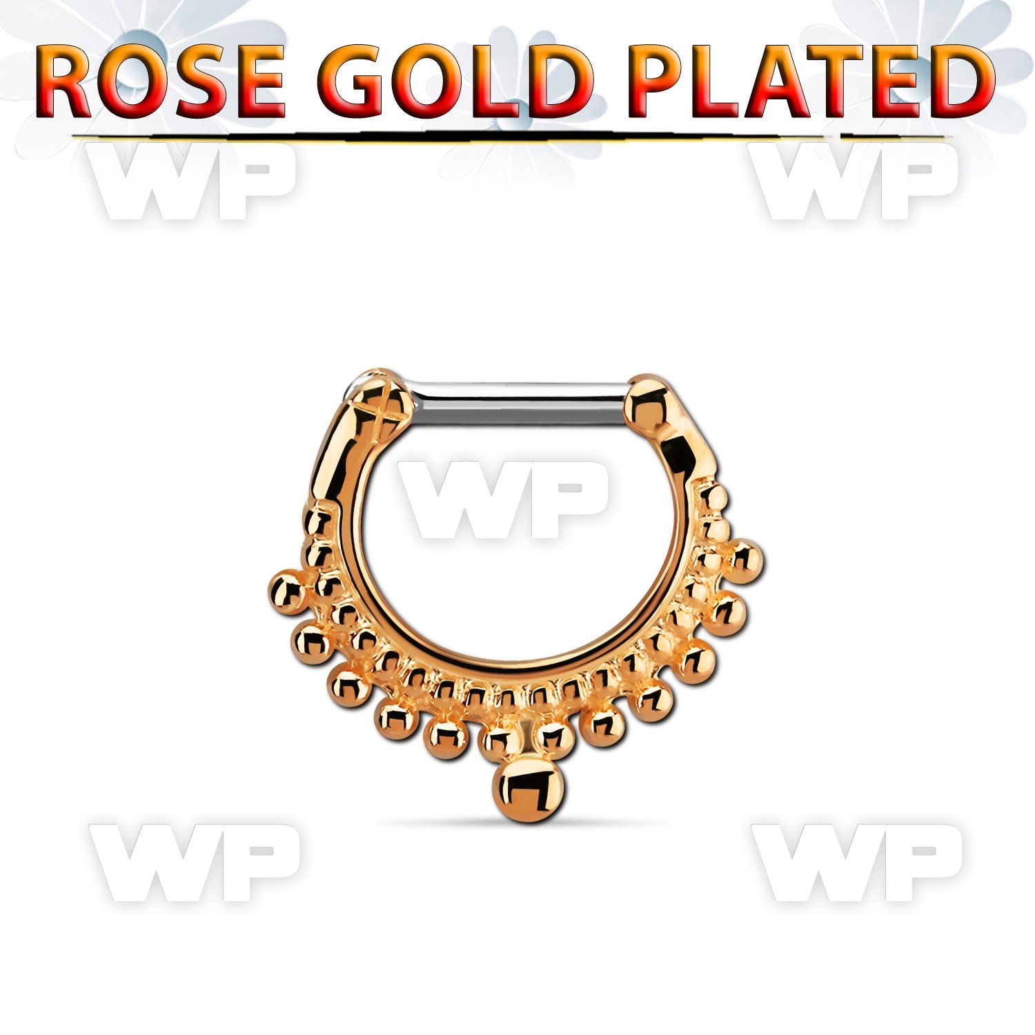 rsepm14 rose gold plated silver septum clicker, 14g w small ball